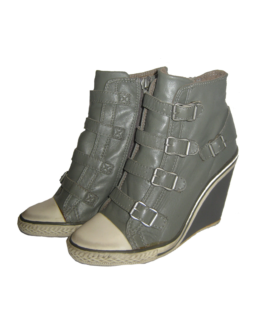 ASH Grey Multi-Buckle Wedge Sneakers