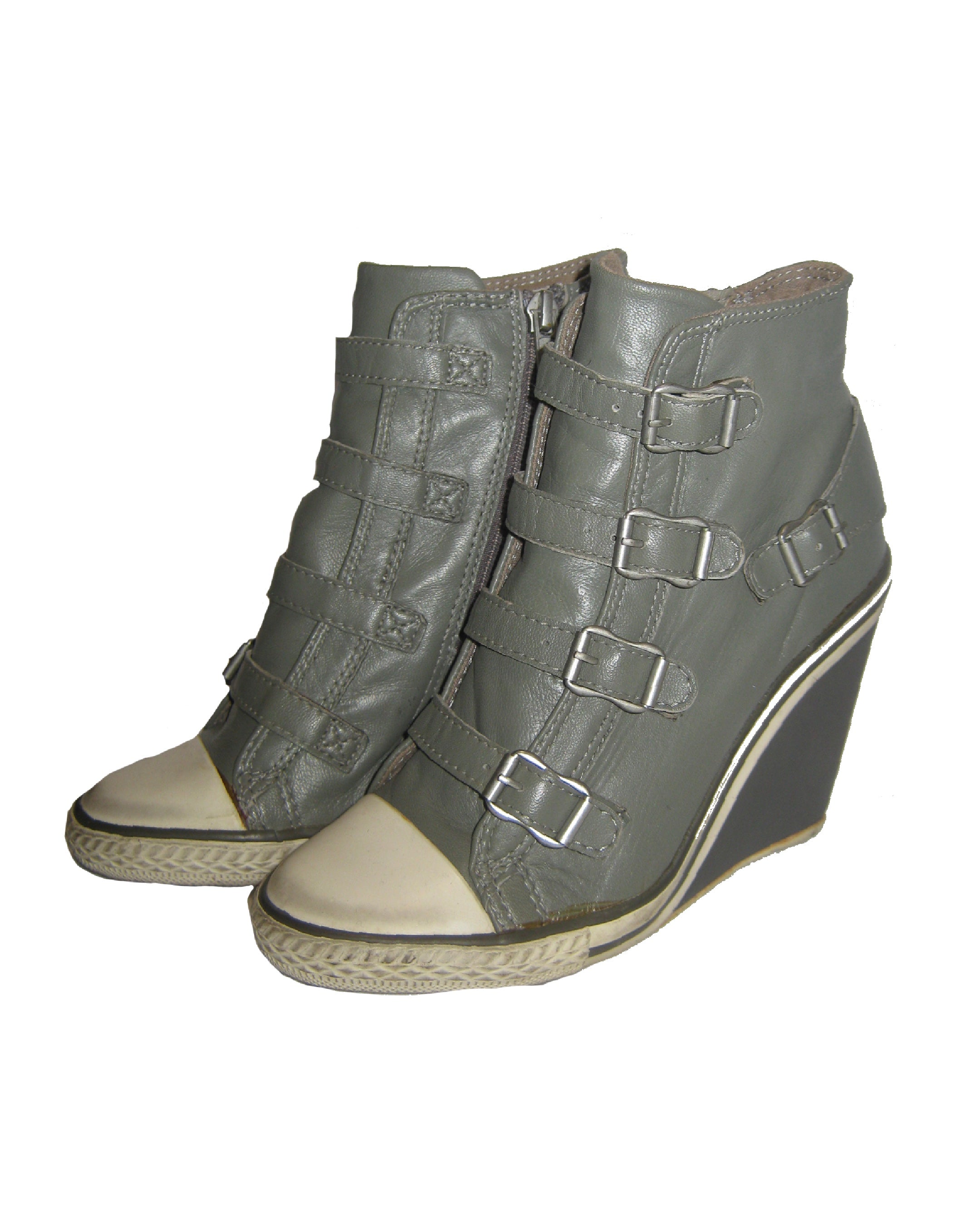 ASH Grey Multi-Buckle Wedge Sneakers