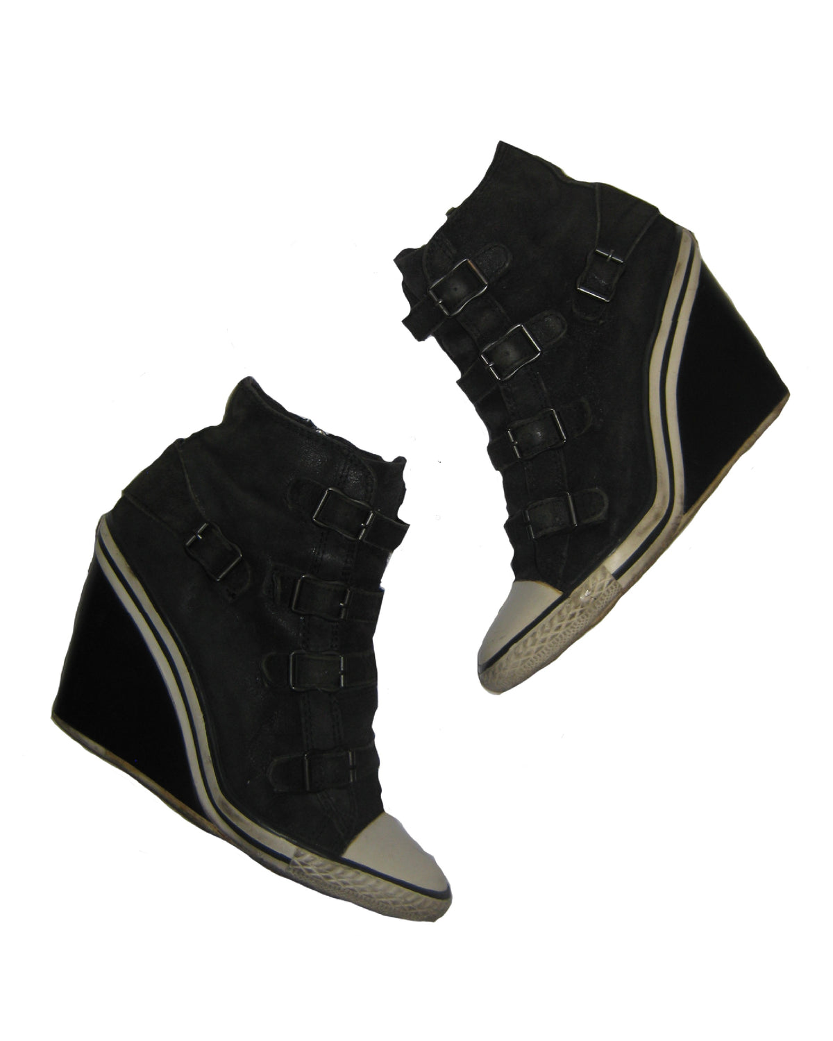 ASH Black Suede Multi-Buckle Wedge Sneakers