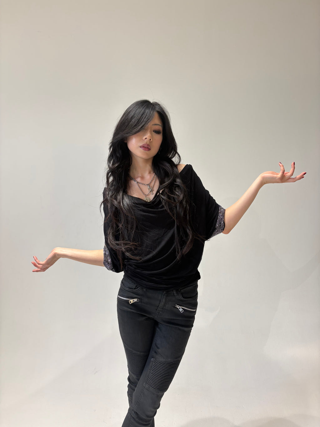 BEBE Obsidian Muse  Drape Top