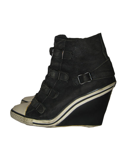 ASH Black Suede Multi-Buckle Wedge Sneakers