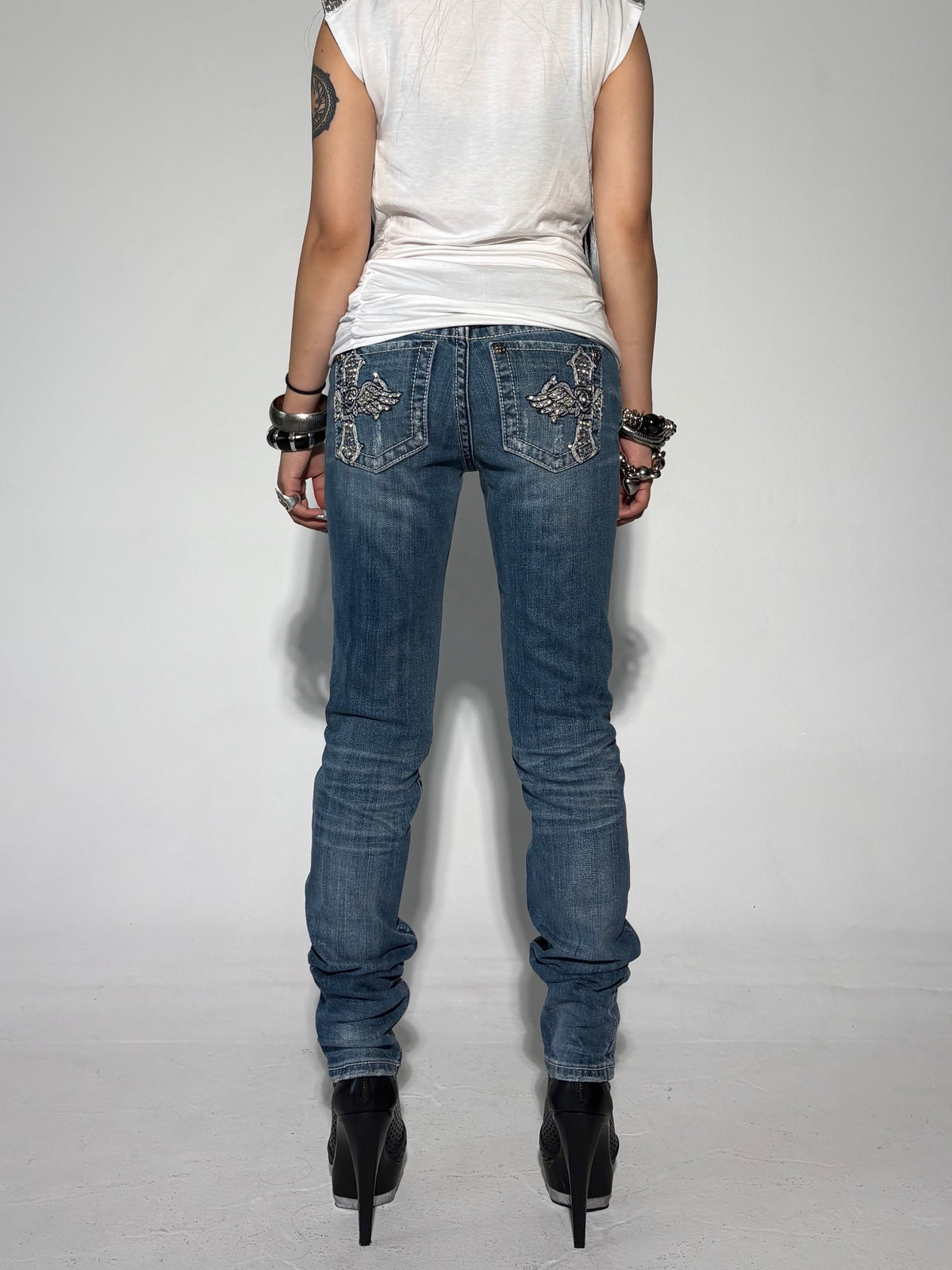 MISS ME Cross Wings Low-rise Straight Pants
