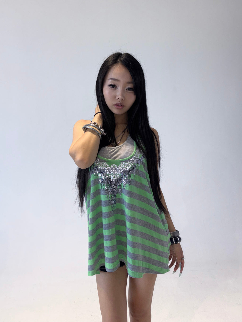 MISS ME Neon Acid Studded Stripe Tunic Top