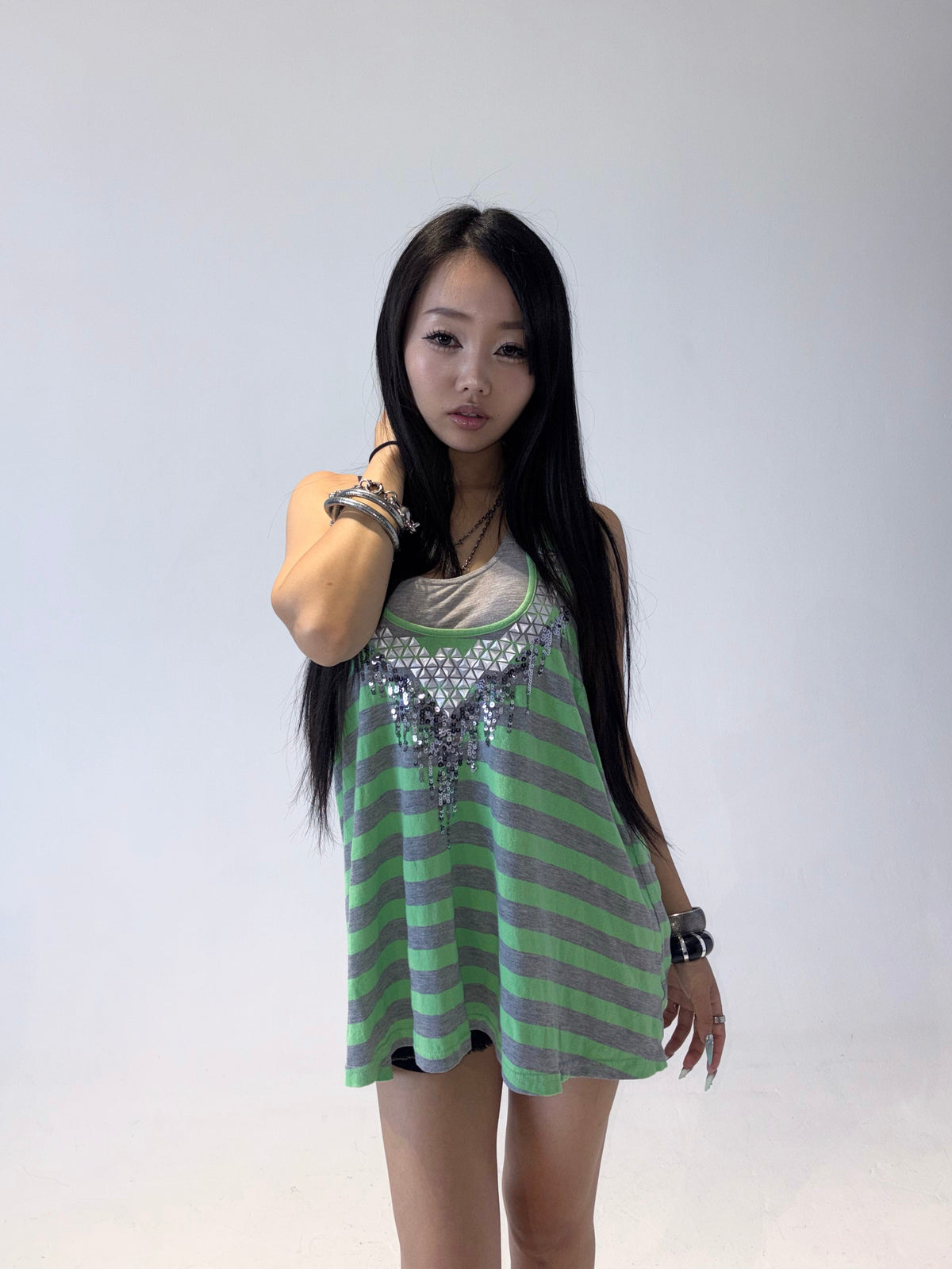 MISS ME Neon Acid Studded Stripe Tunic Top