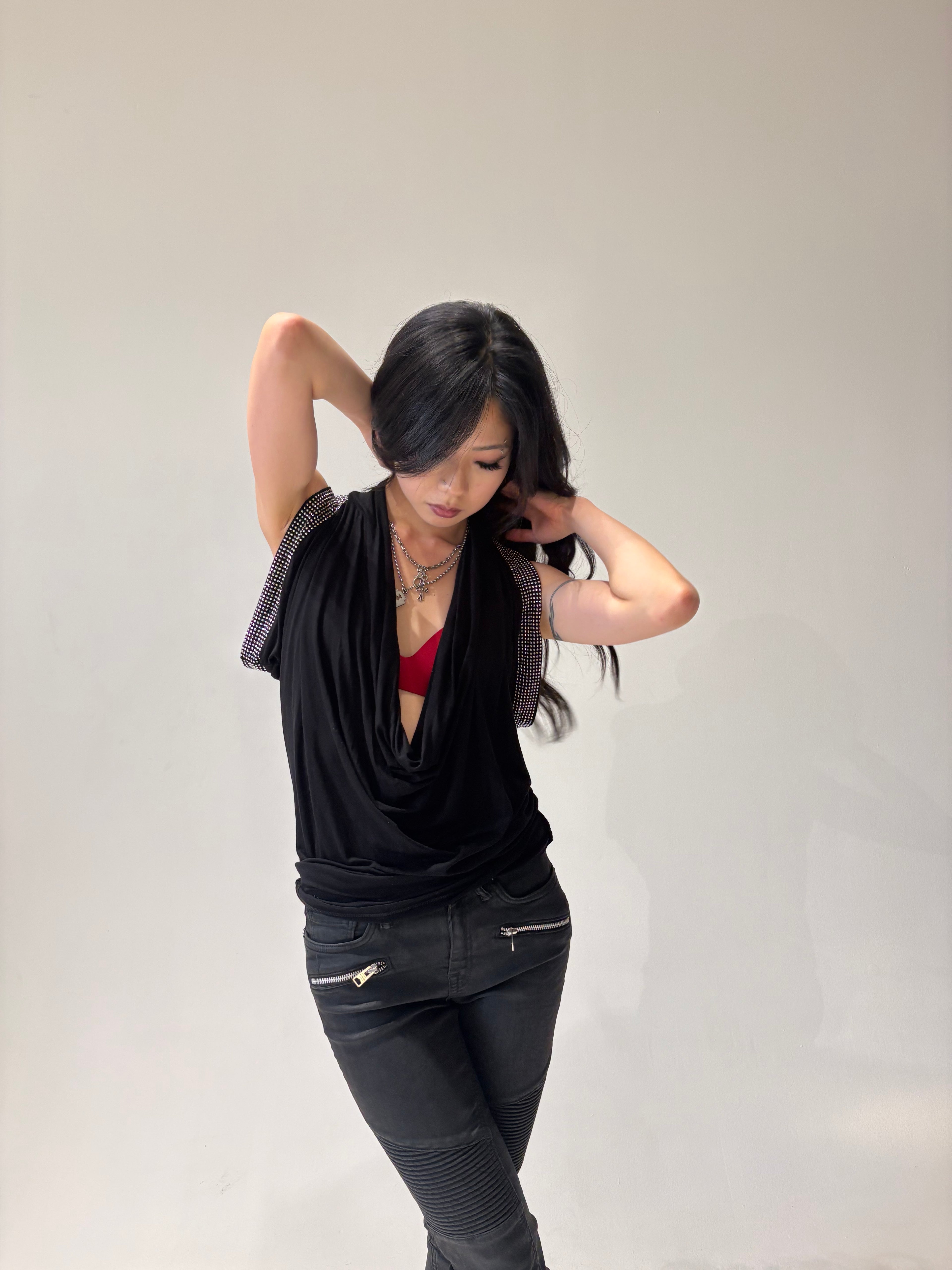 BEBE Obsidian Muse  Drape Top