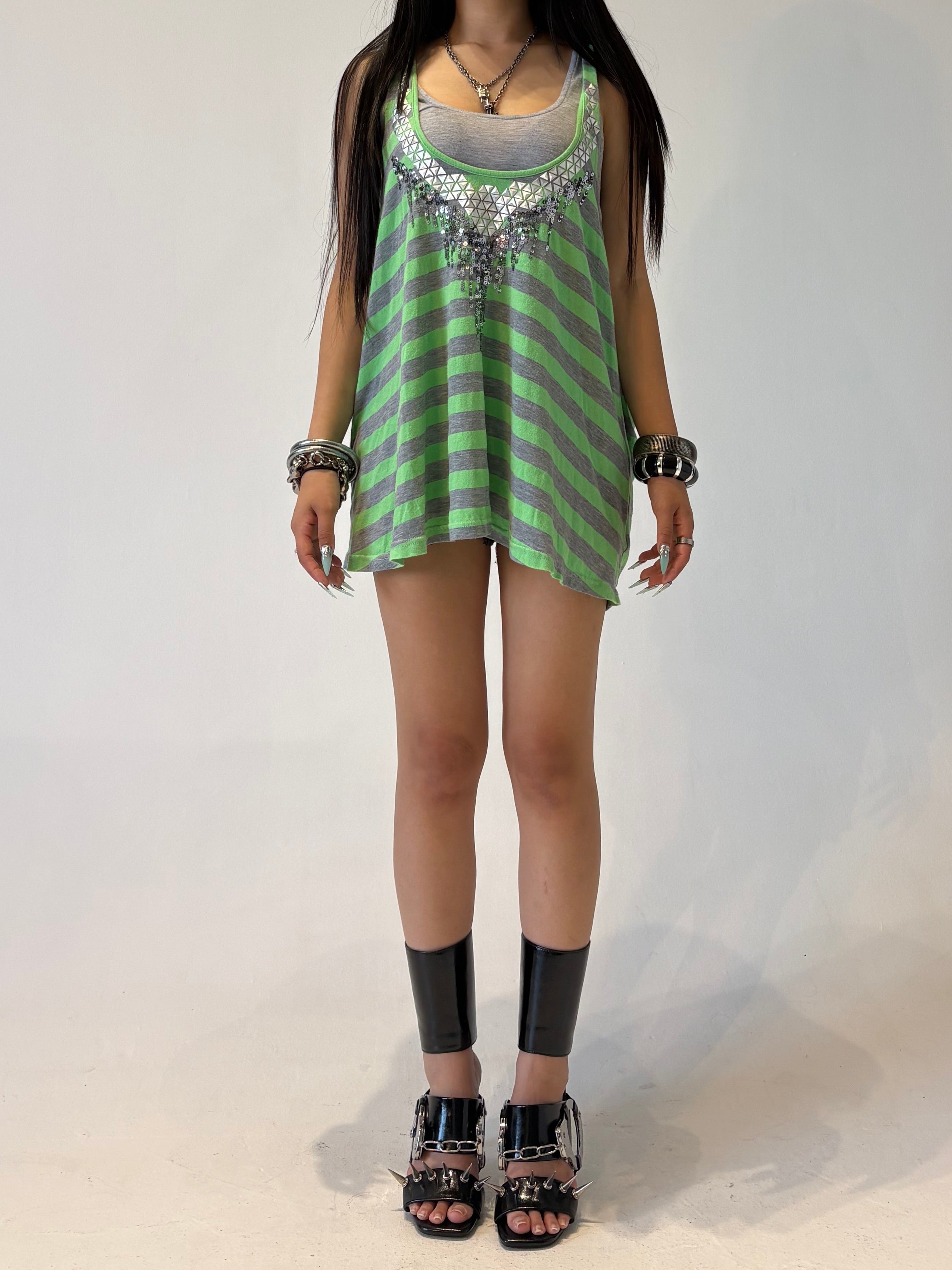 MISS ME Neon Acid Studded Stripe Tunic Top