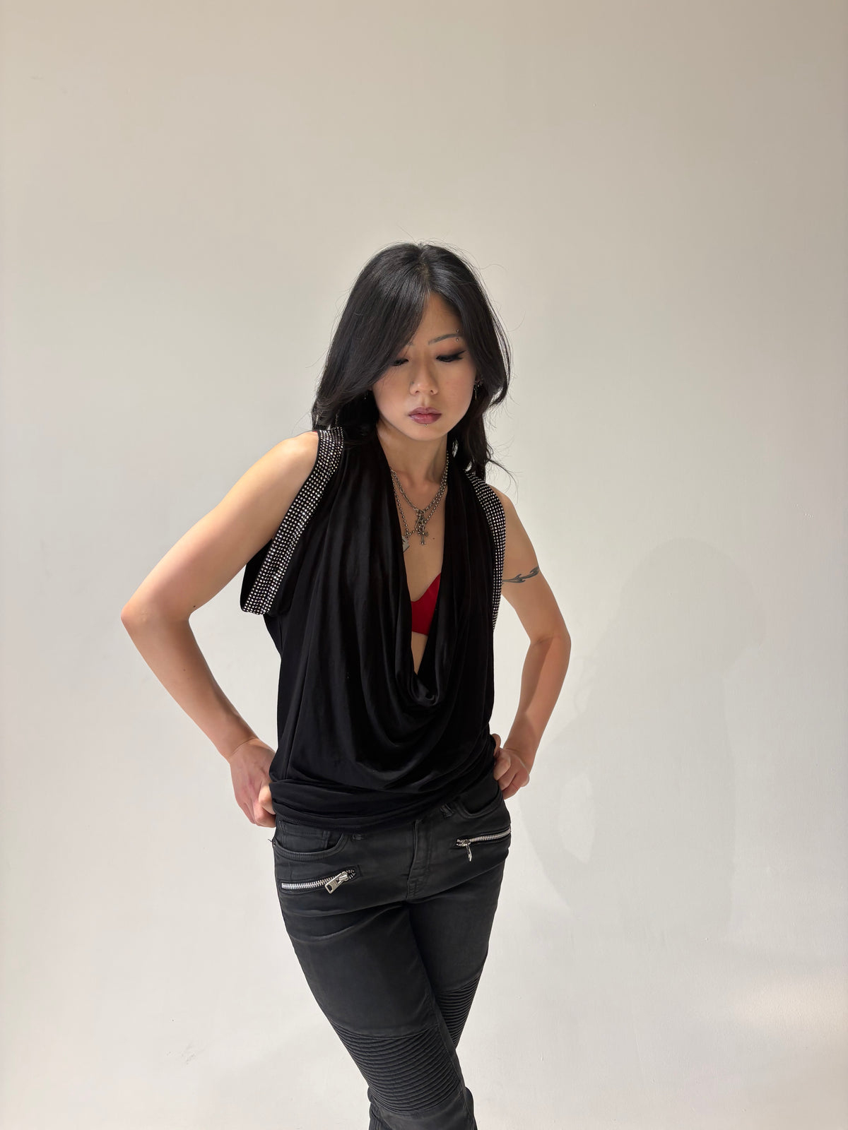 BEBE Obsidian Muse  Drape Top