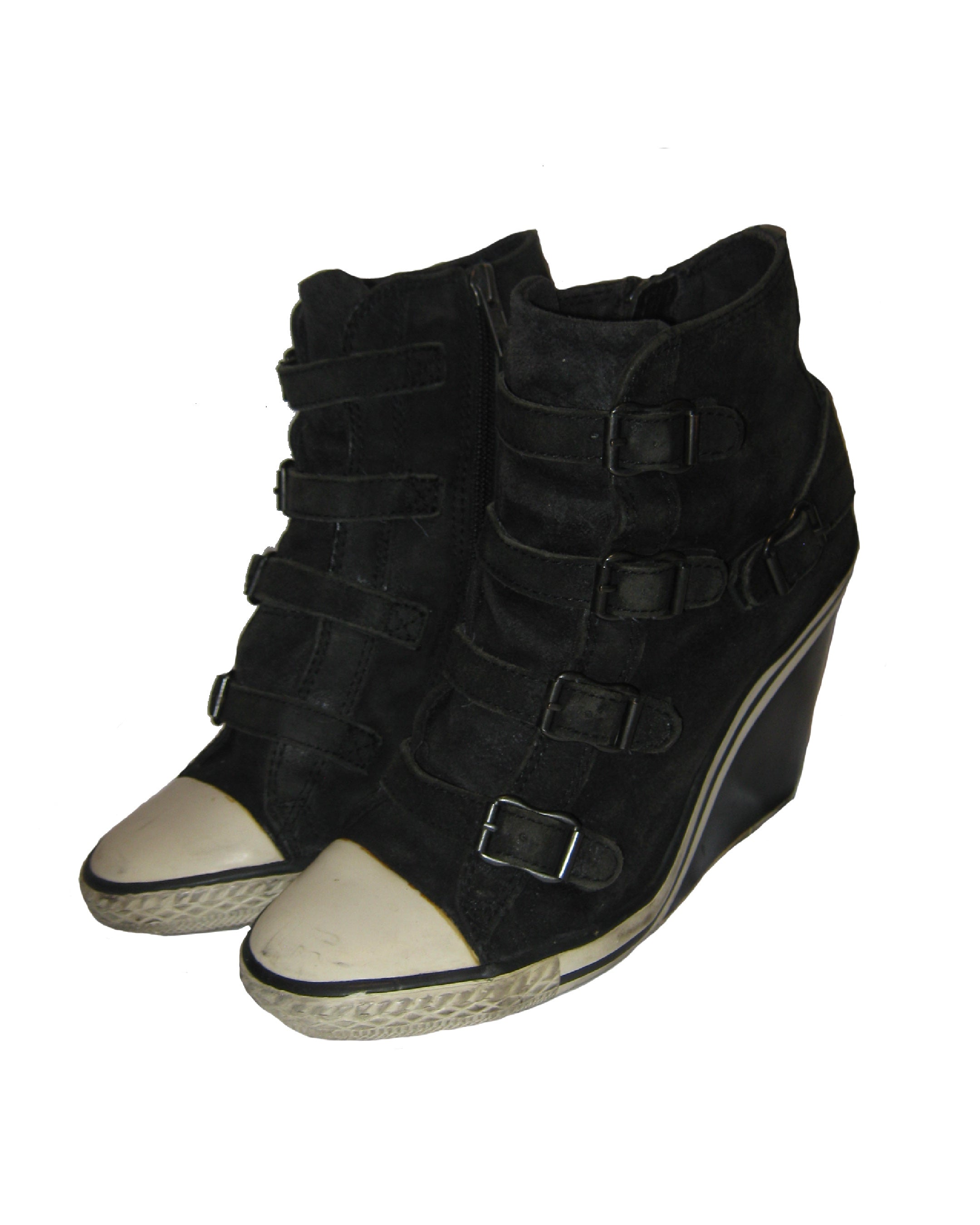 ASH Black Suede Multi-Buckle Wedge Sneakers