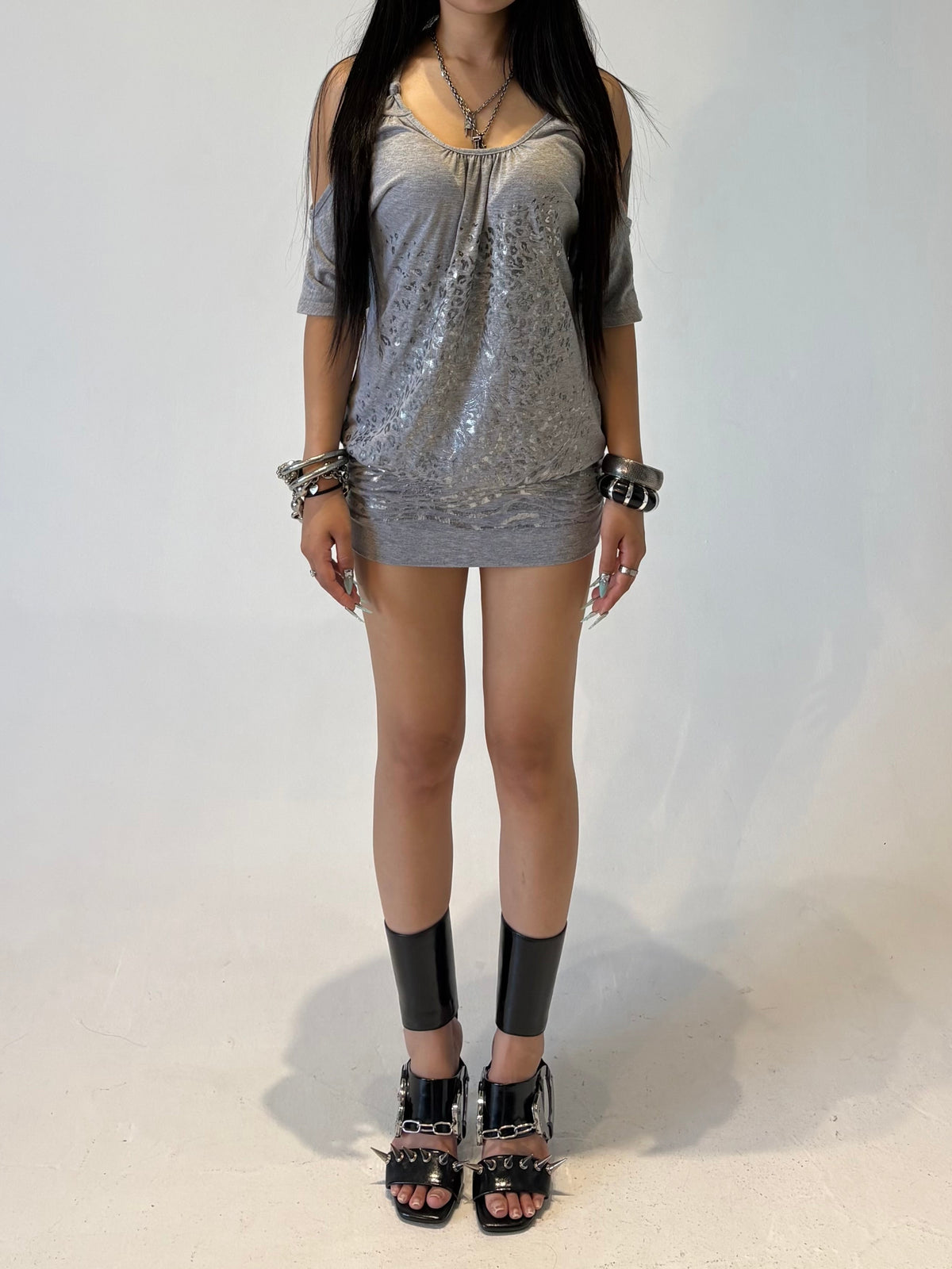 GUESS Metallic Leopard Off Shoulder Tops