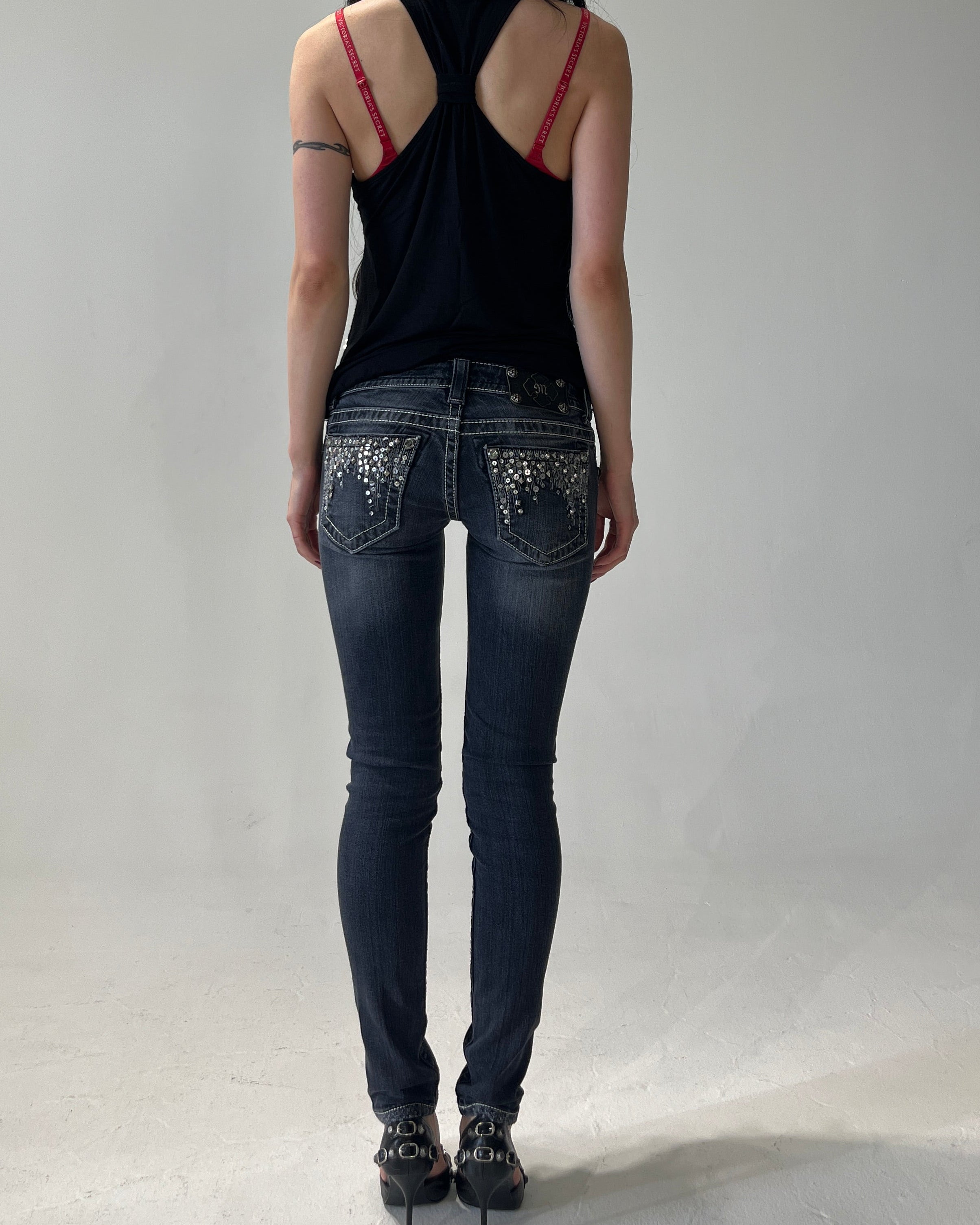 MISS ME Starlight Sequin Low-rise Skinny Pants
