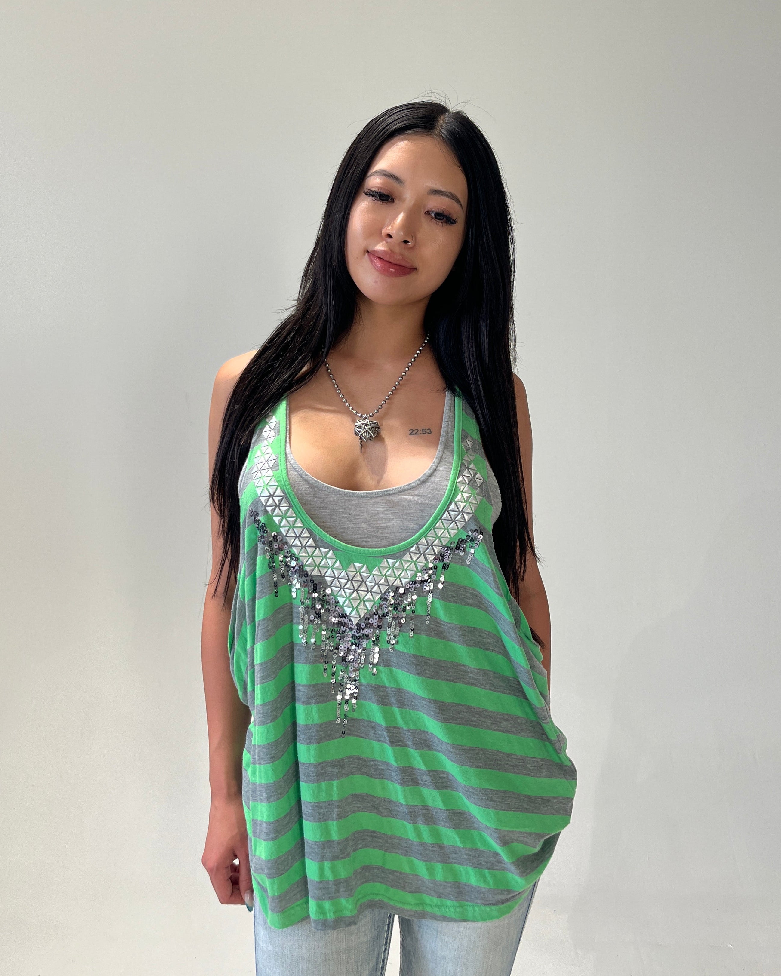 MISS ME Neon Acid Studded Stripe Tunic Top