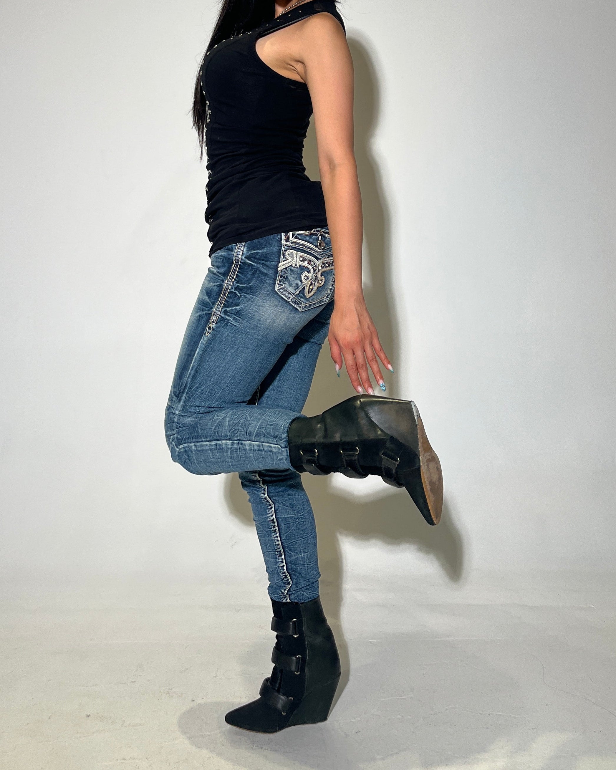 ROCK REVIVAL Silver Crest Low-rise Skinny Pants