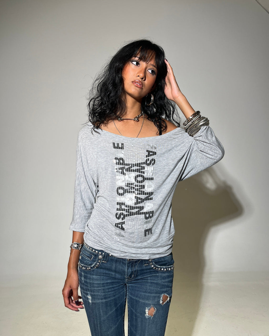 Ash Script Graphic Dolman Top