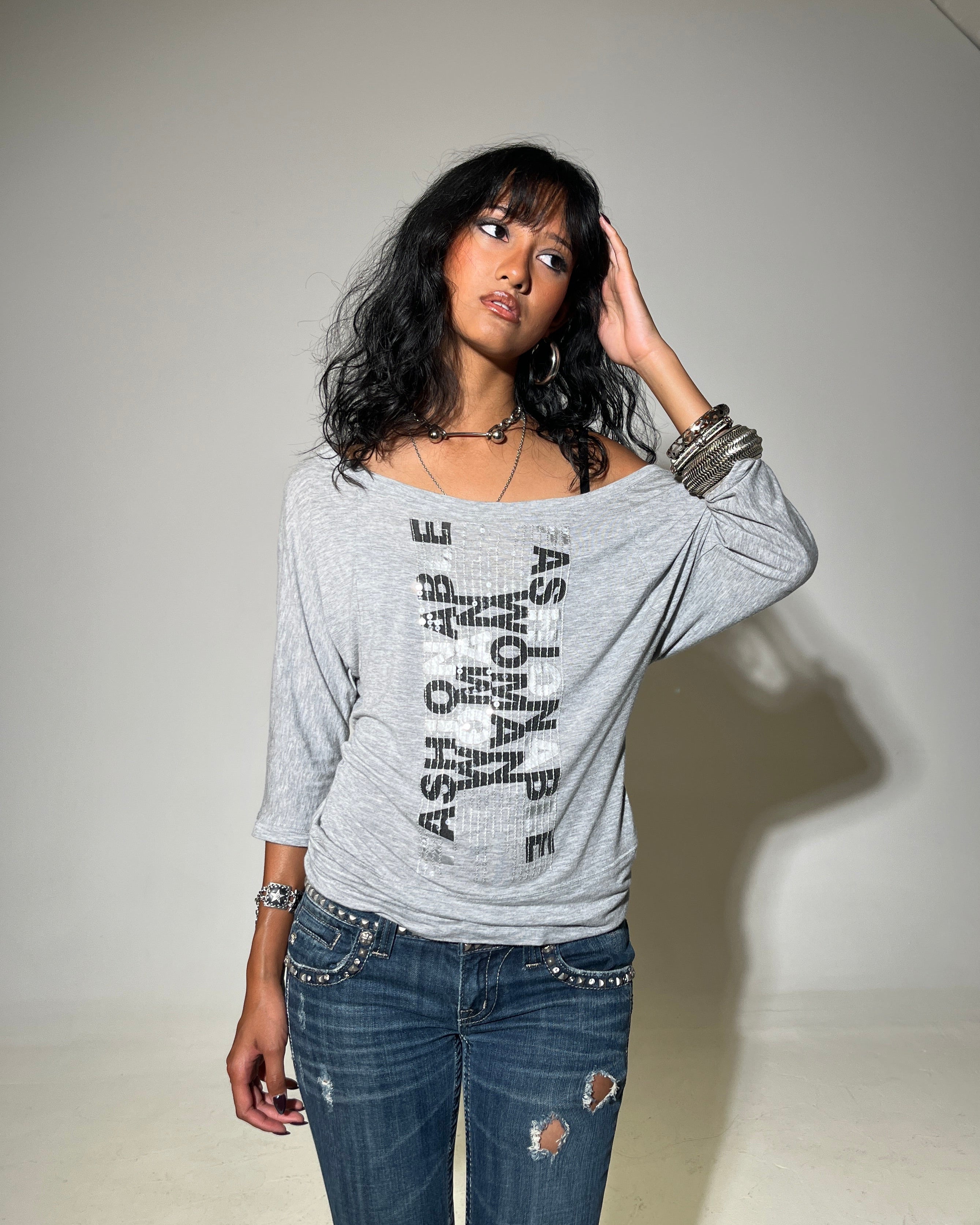 Ash Script Graphic Dolman Top