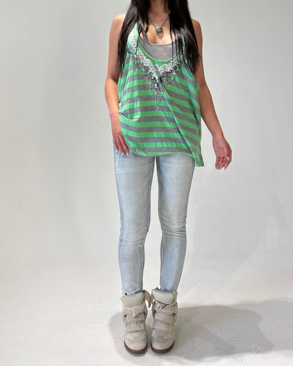 MISS ME Neon Acid Studded Stripe Tunic Top