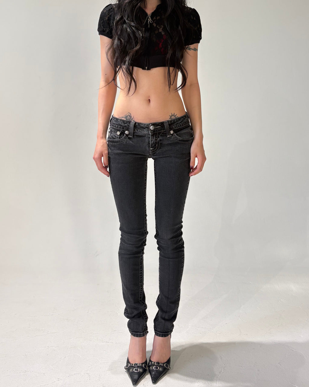 MISS ME Embellished Black Low-rise Skinny Jeans