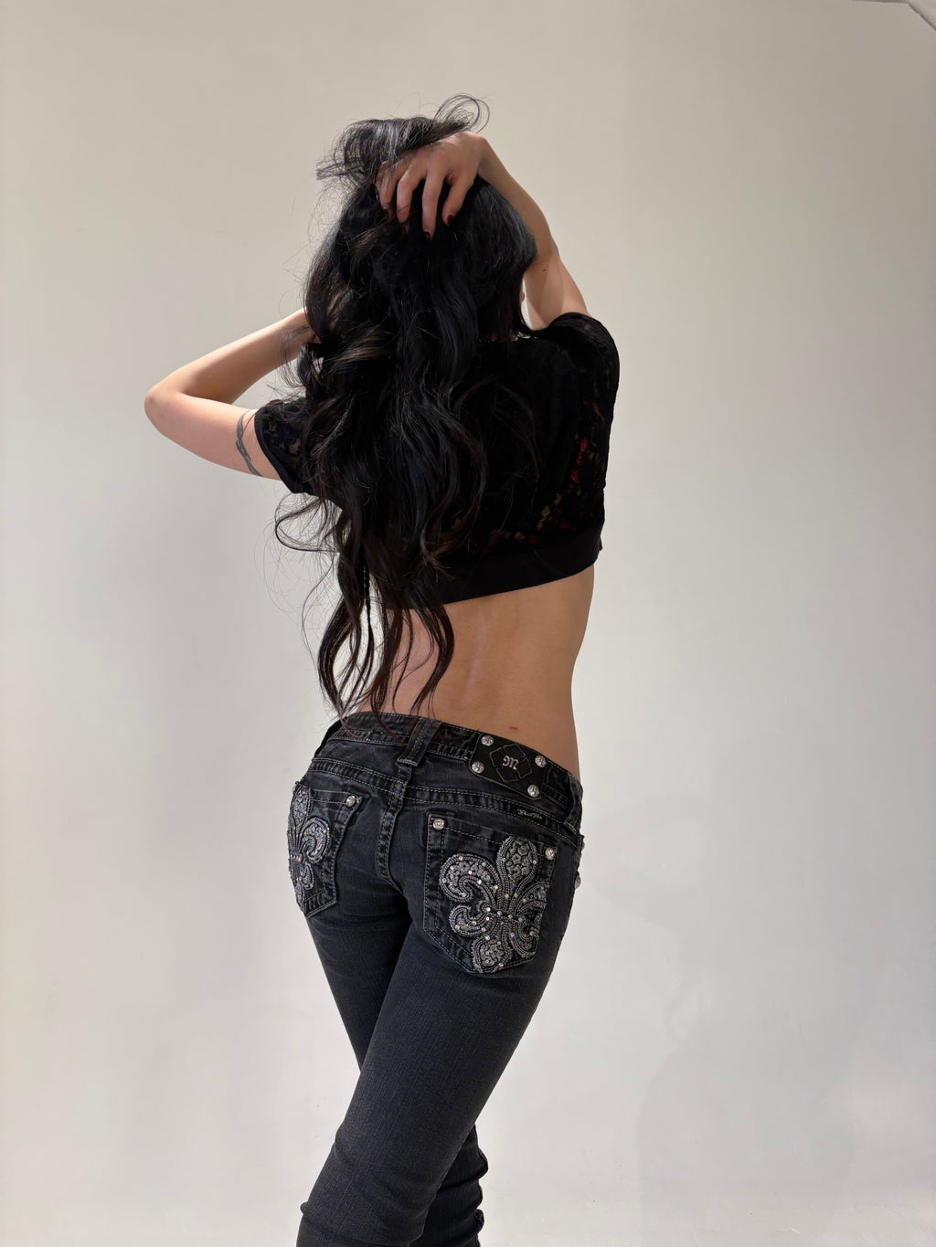 MISS ME Embellished Black Low-rise Skinny Jeans
