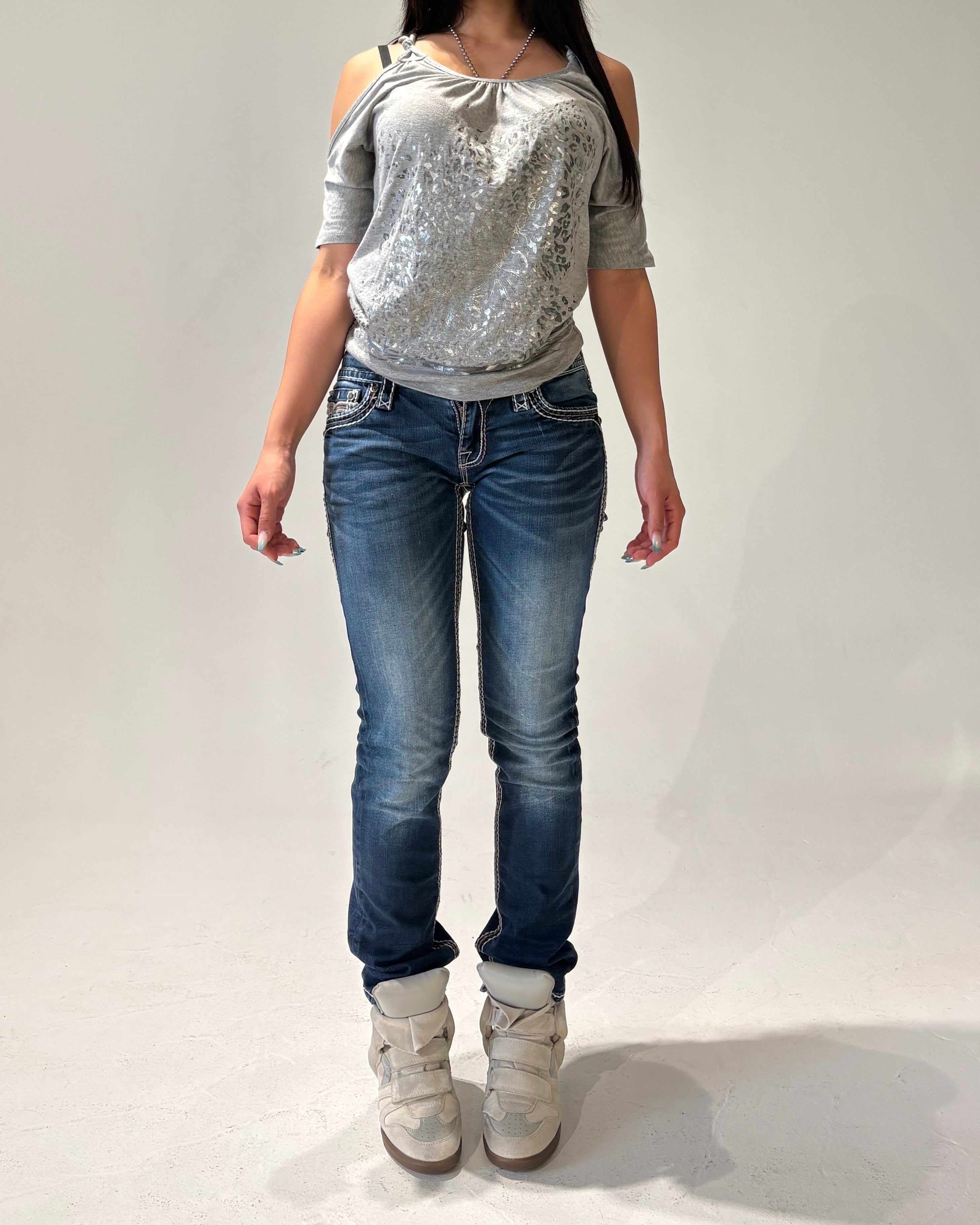ROCK REVIVAL Midnight Fleur Low-rise Straight Pants