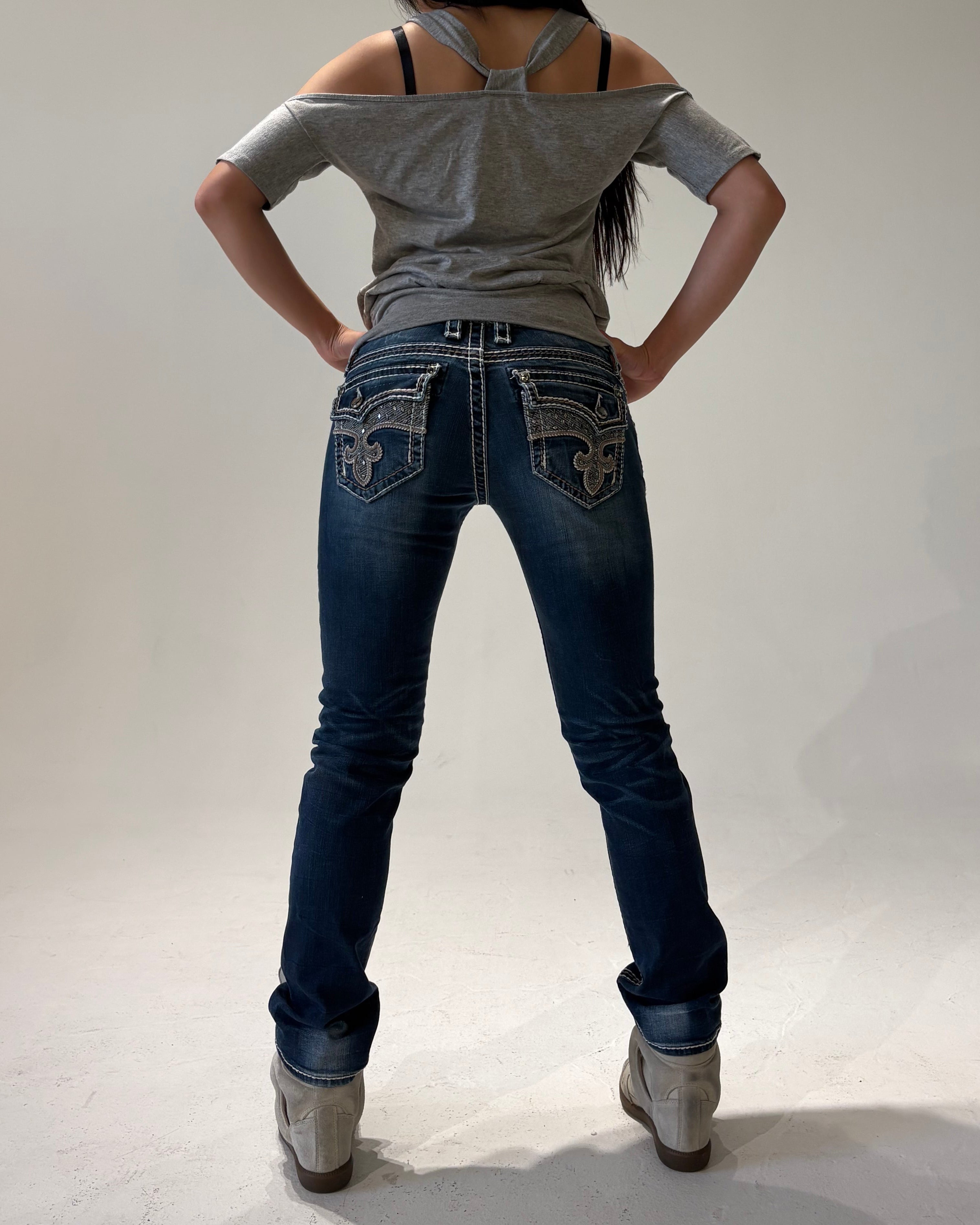 ROCK REVIVAL Midnight Fleur Low-rise Straight Pants