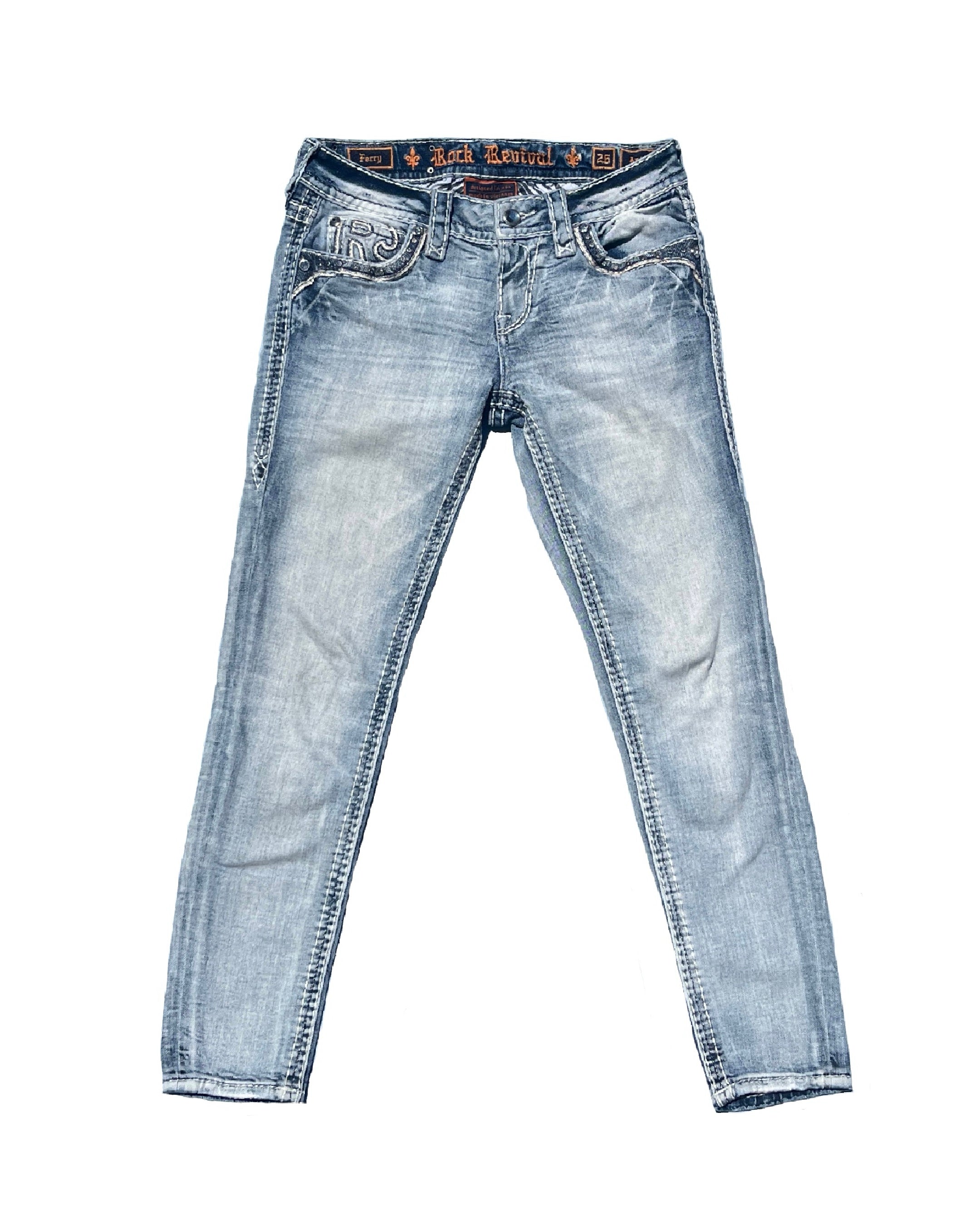 ROCK REVIVAL Ferry Light Acid Wash Blue Low-rise Skinny Pants