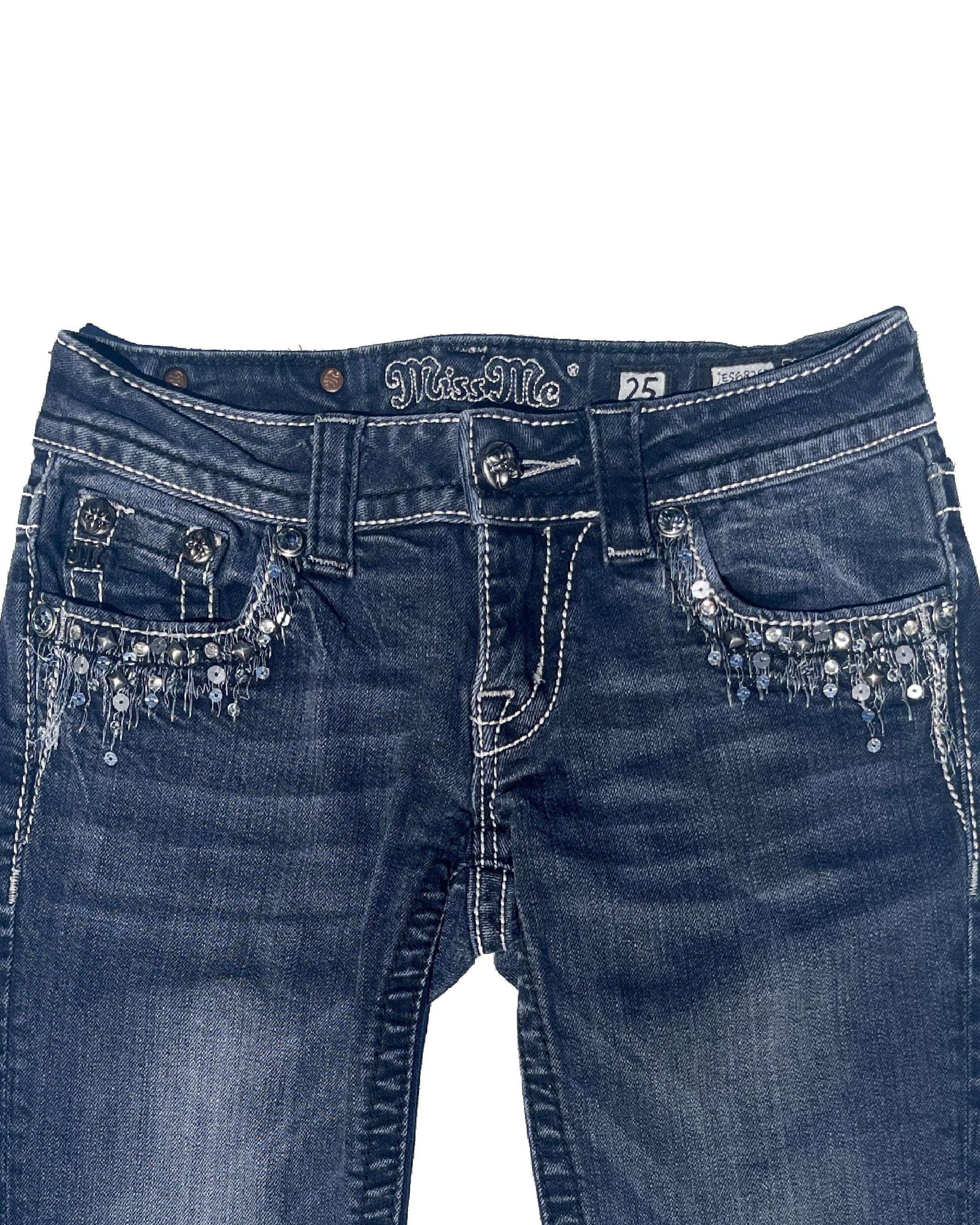 MISS ME Starlight Sequin Low-rise Skinny Pants