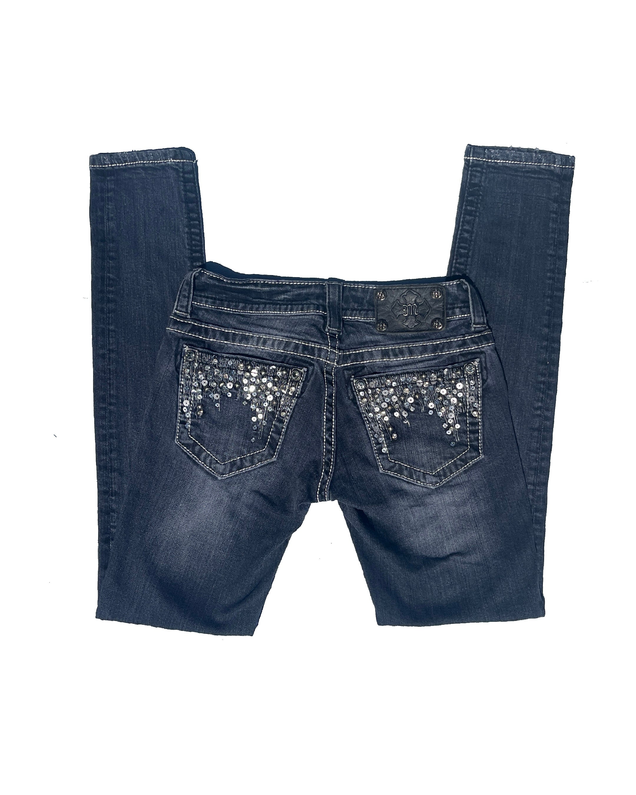MISS ME Starlight Sequin Low-rise Skinny Pants