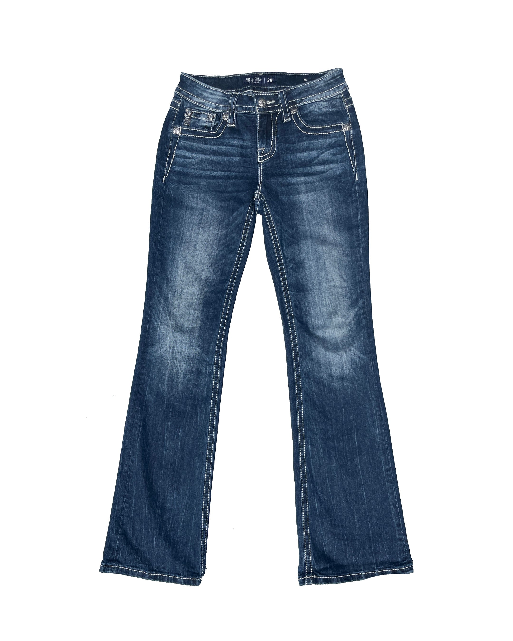 MISS ME Cow white stitching Low-rise Flare Pants