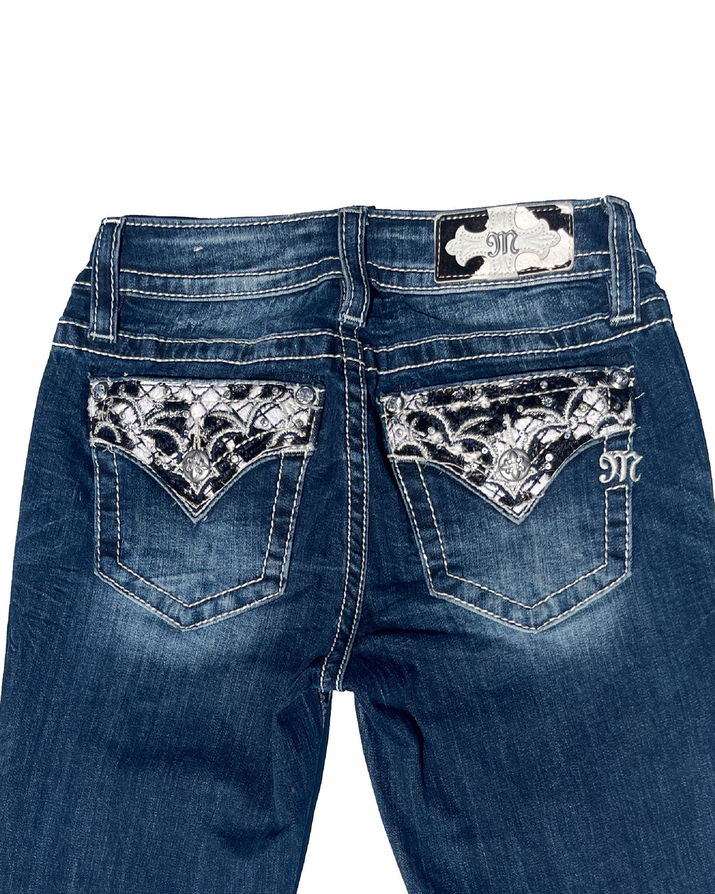 MISS ME Cow white stitching Low-rise Flare Pants