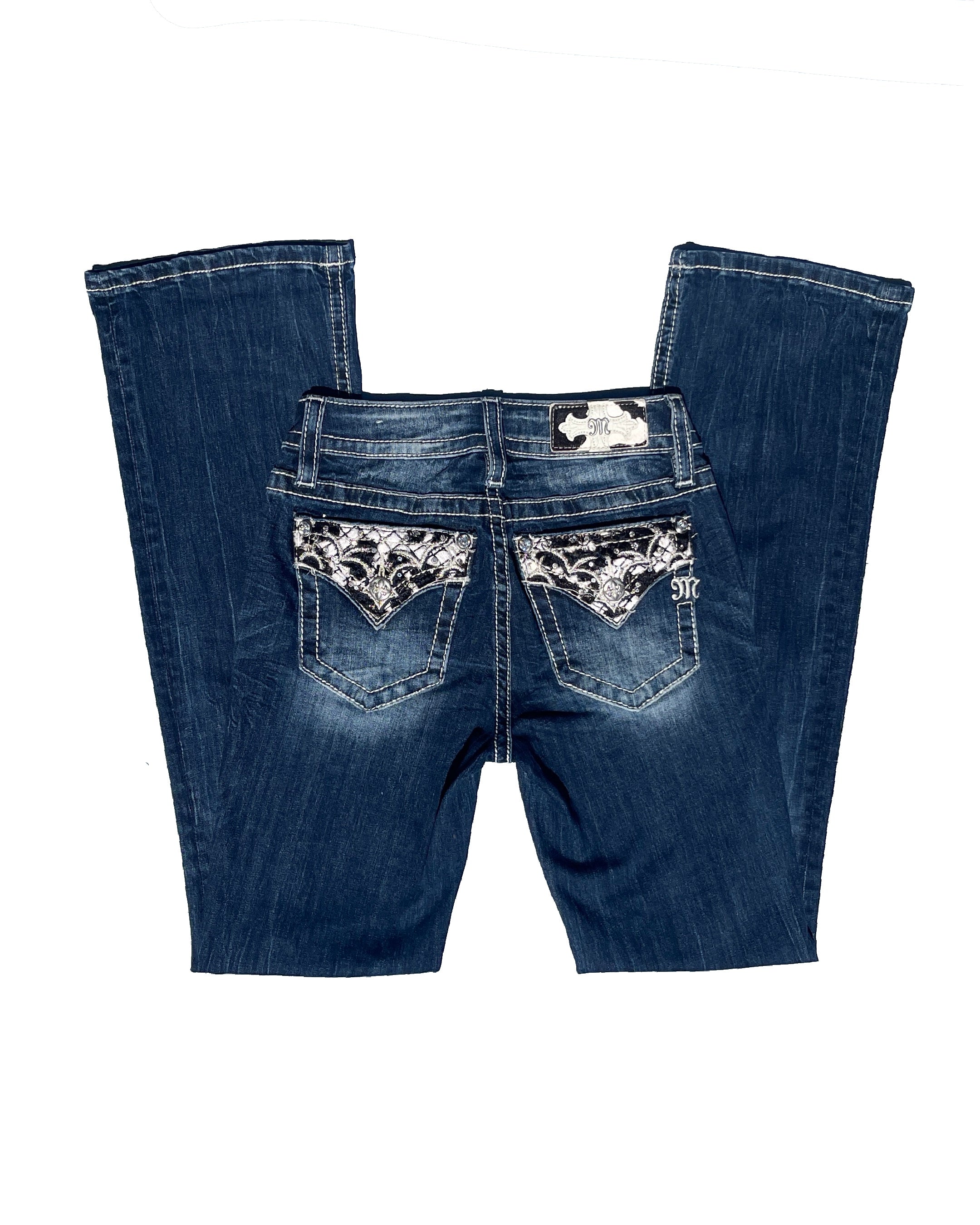 MISS ME Cow white stitching Low-rise Flare Pants