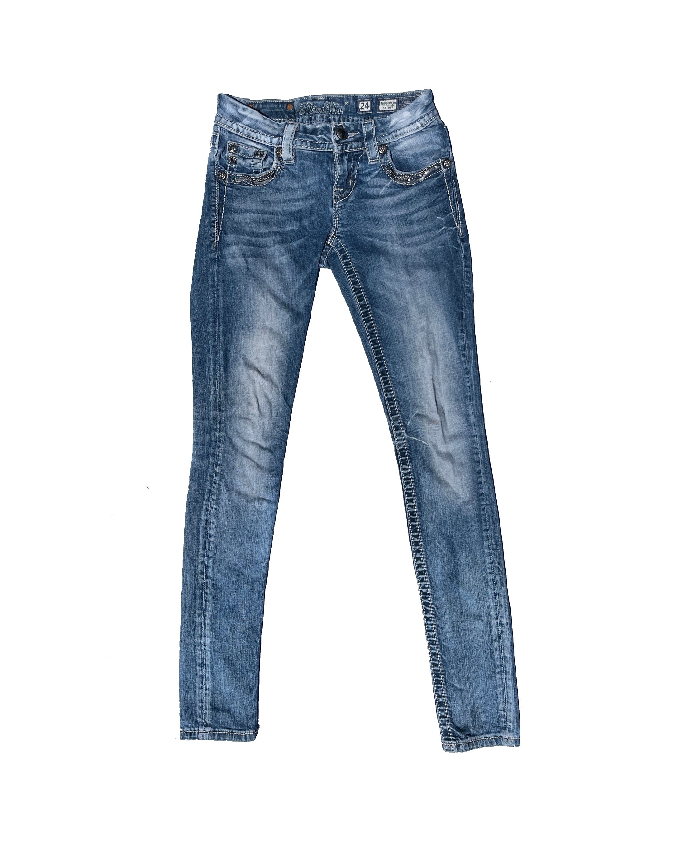 MISS ME Crystal Filigree Vintage Low-rise Skinny Pants