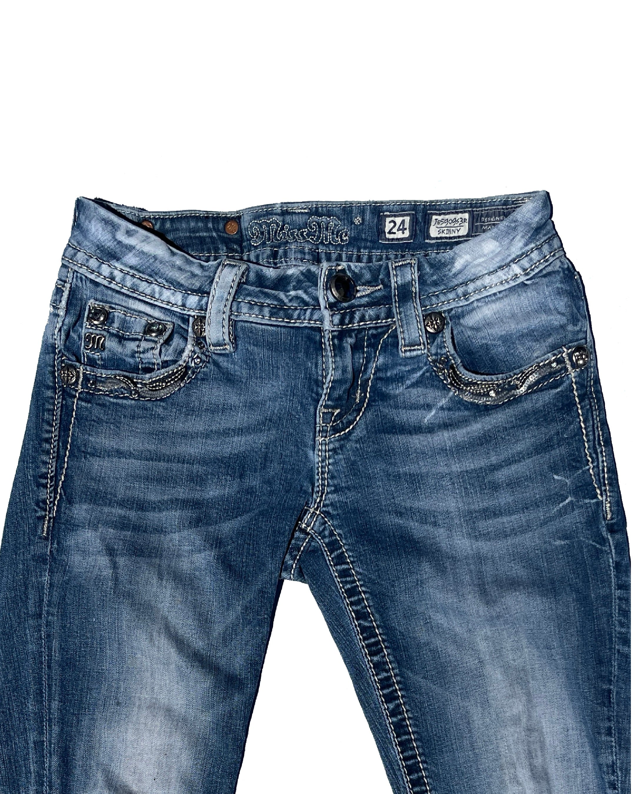 MISS ME Crystal Filigree Vintage Low-rise Skinny Pants