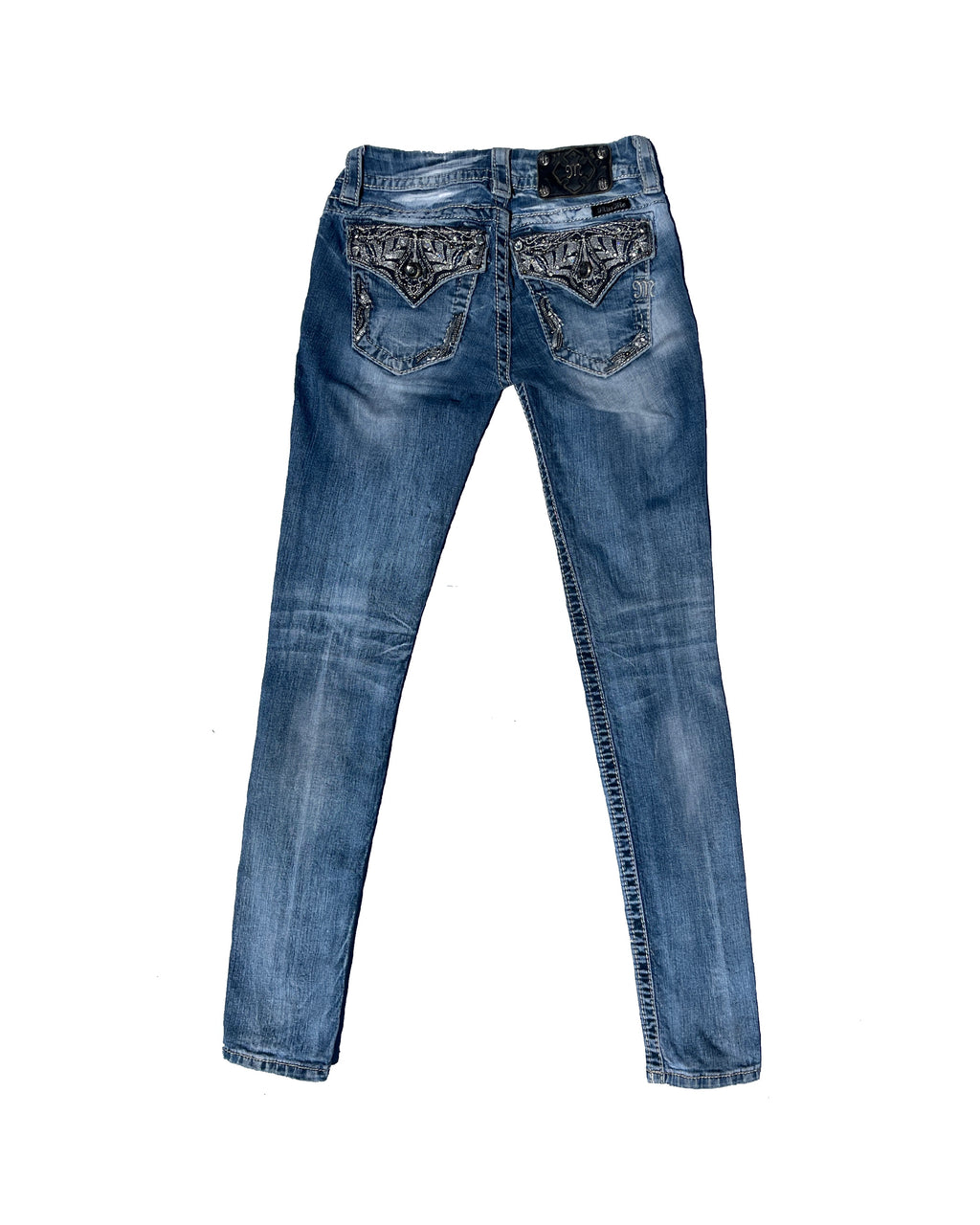MISS ME Crystal Filigree Vintage Low-rise Skinny Pants