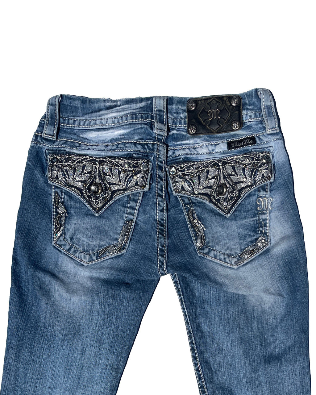 MISS ME Crystal Filigree Vintage Low-rise Skinny Pants