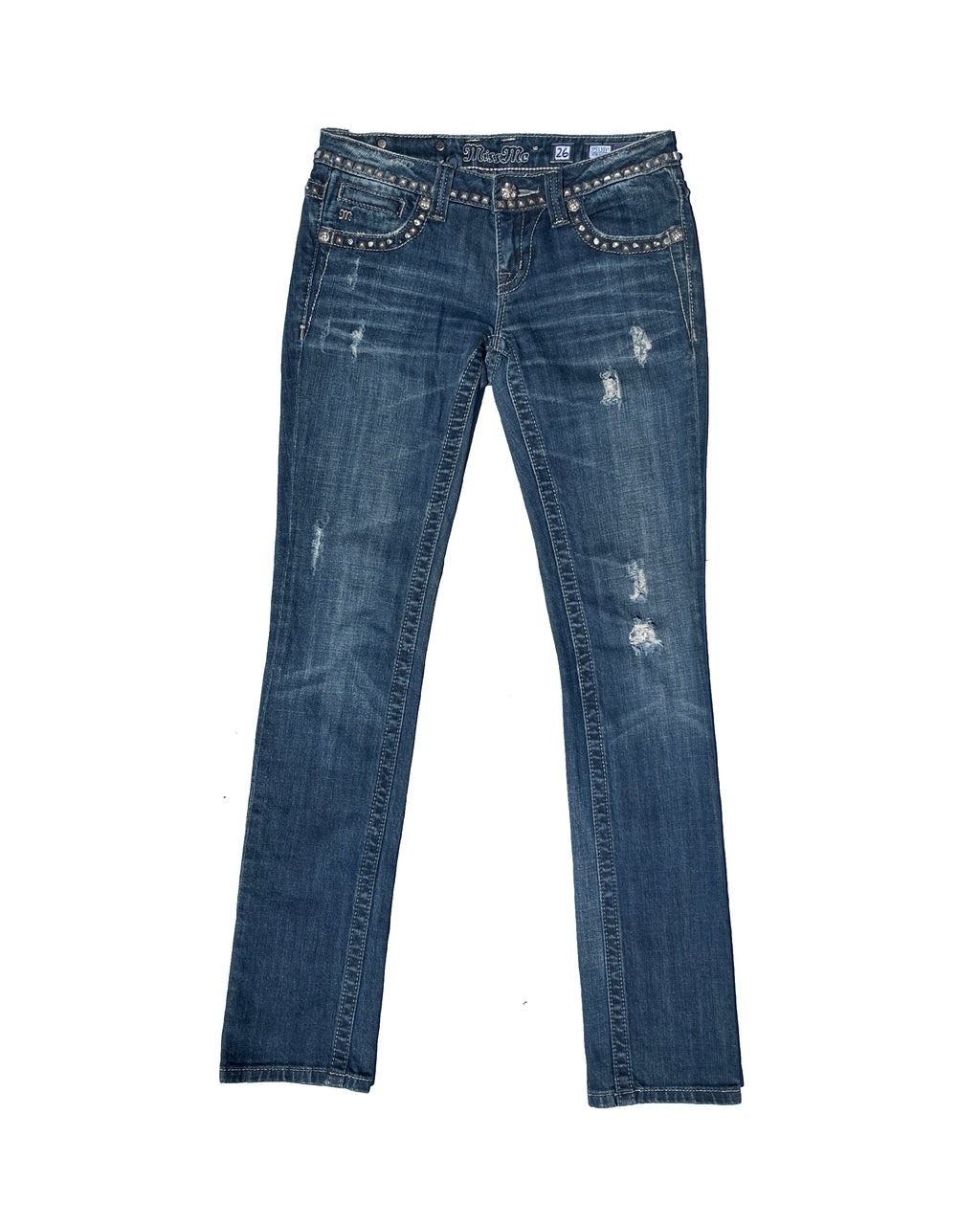 MISS ME Rebel Studs Damaged Low-rise Straight Pants