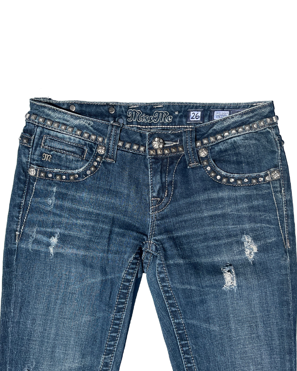MISS ME Rebel Studs Damaged Low-rise Straight Pants