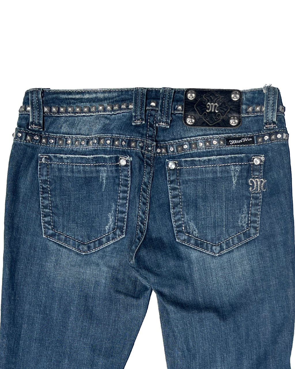 MISS ME Rebel Studs Damaged Low-rise Straight Pants