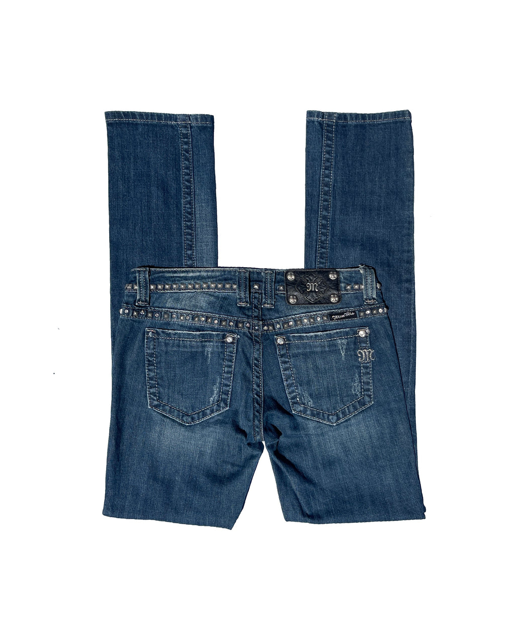 MISS ME Rebel Studs Damaged Low-rise Straight Pants