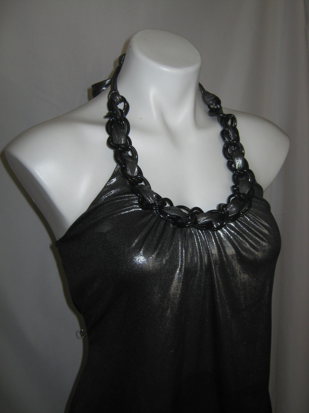 BEBE Metallic Chain Halter Tube Top