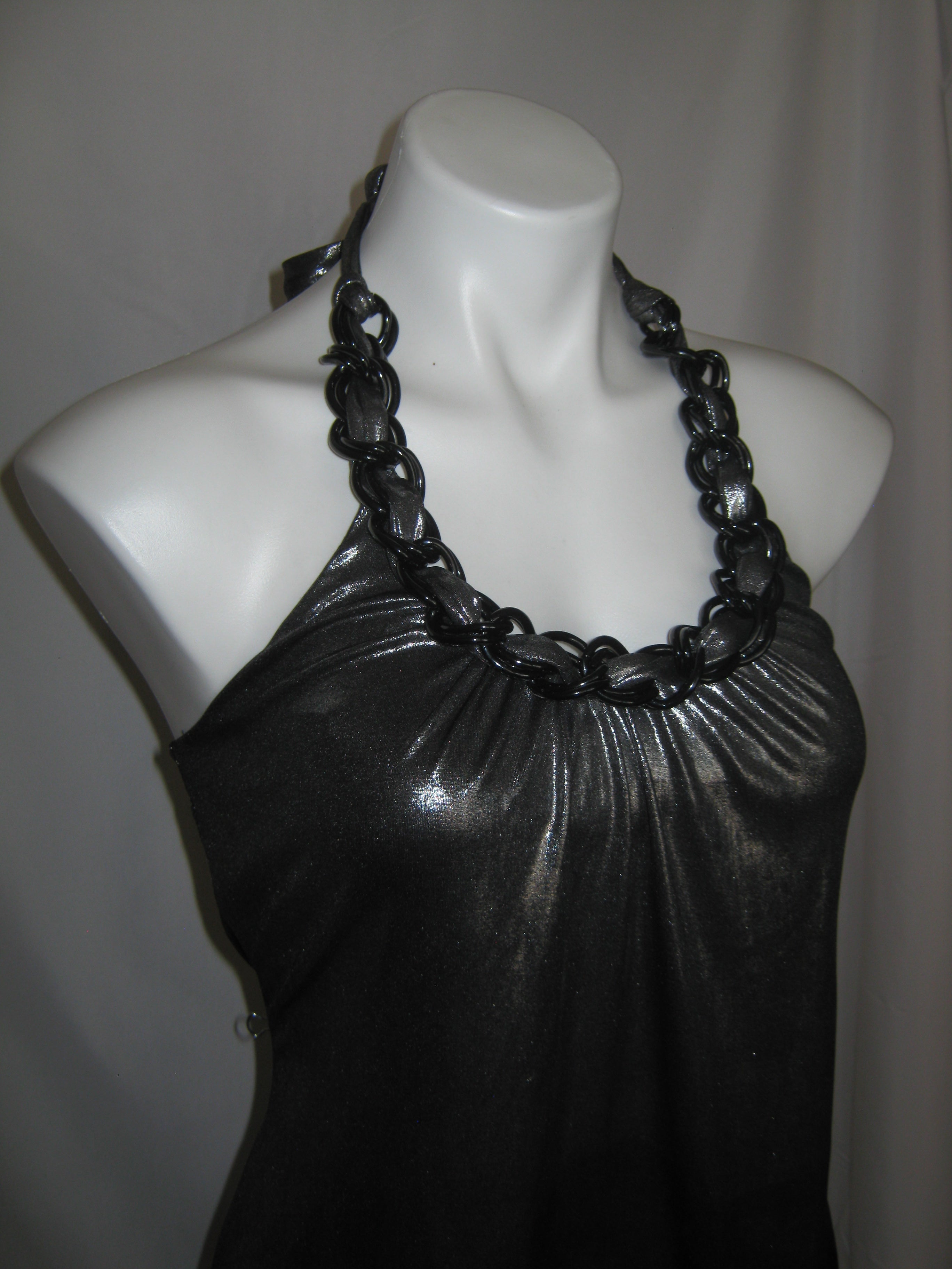 BEBE Metallic Chain Halter Tube Top