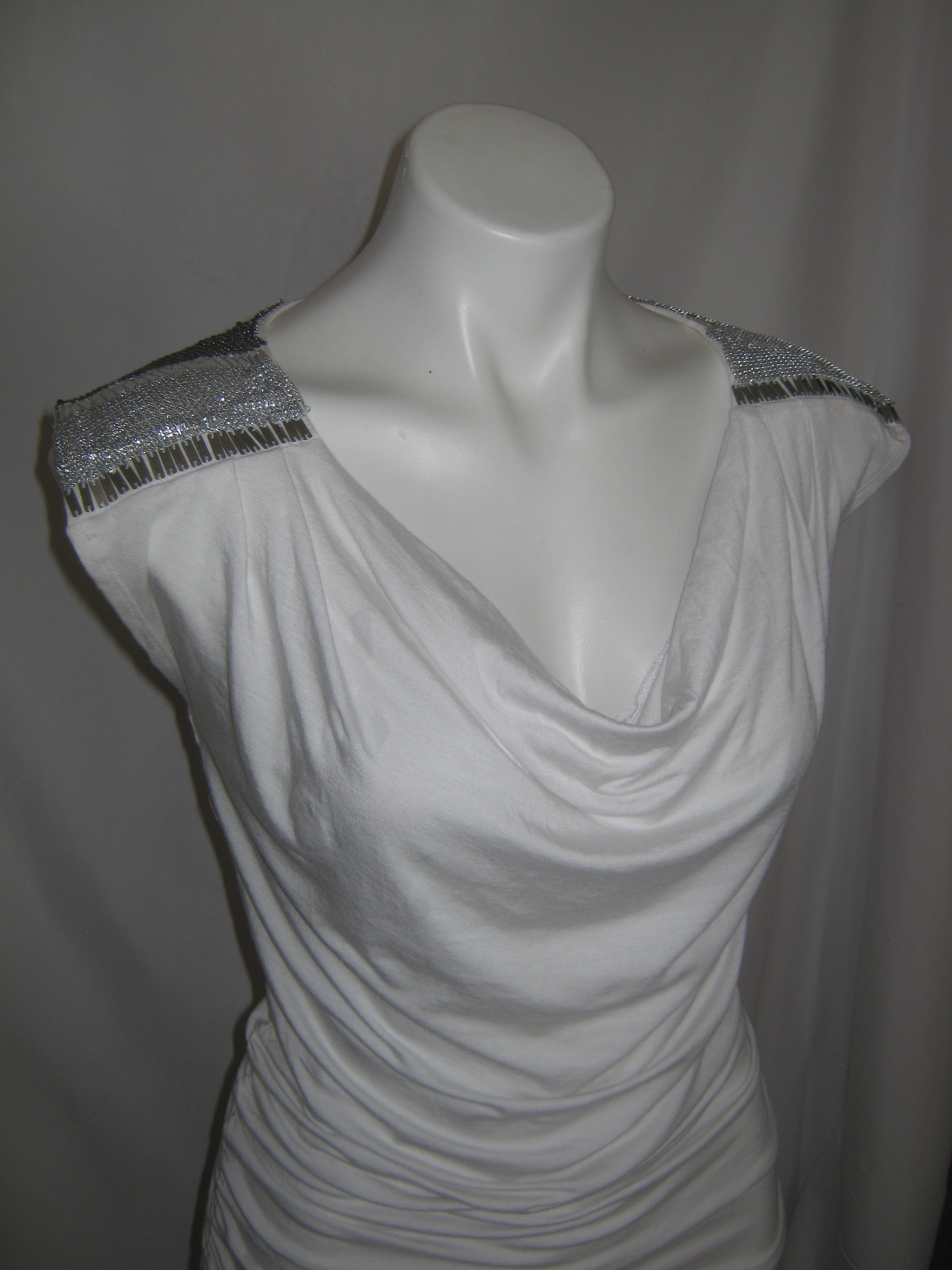 BEBE Silver Muse Ruched Cowl Neck Top