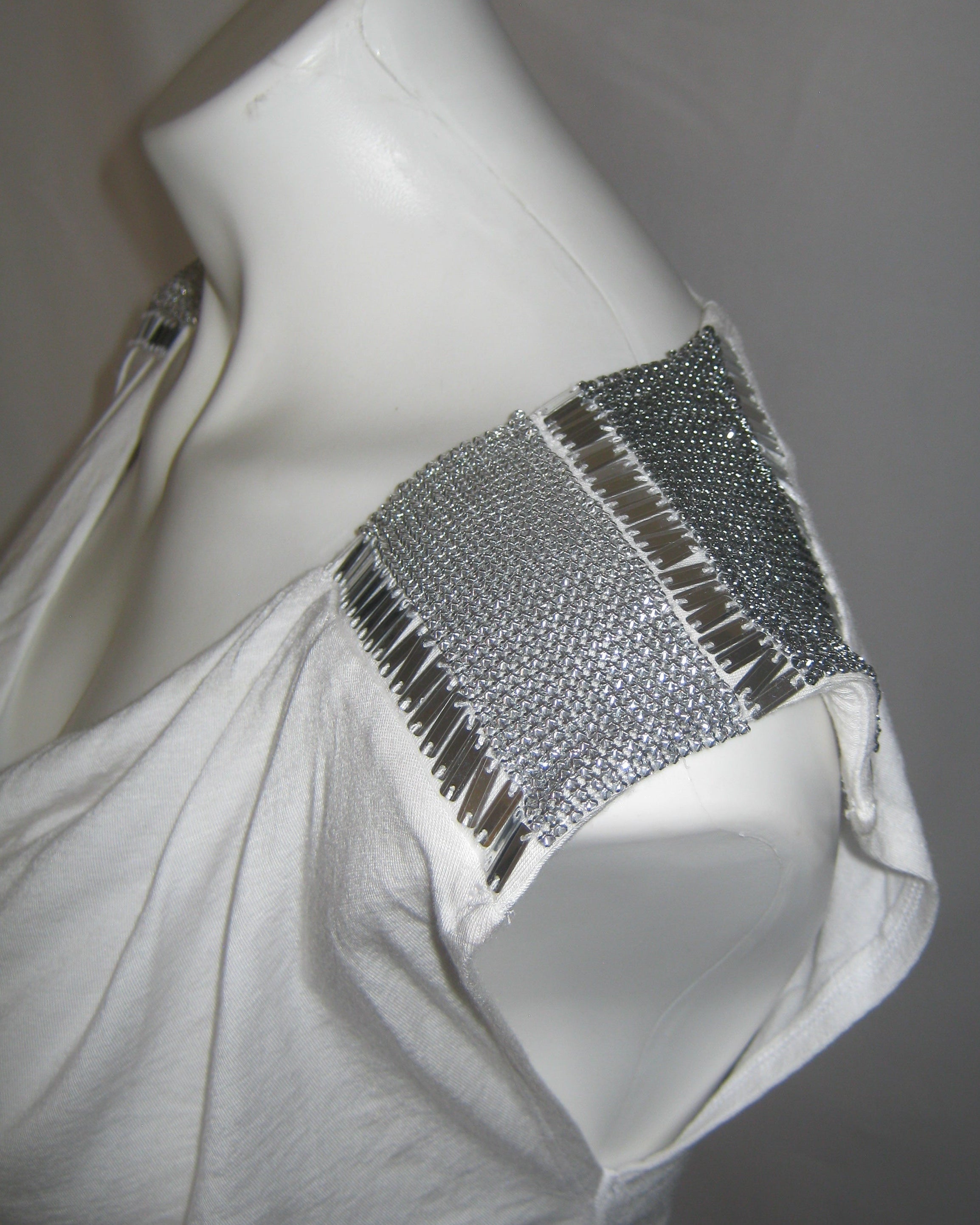 BEBE Silver Muse Ruched Cowl Neck Top