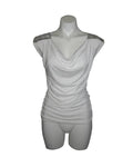 BEBE Silver Muse Ruched Cowl Neck Top