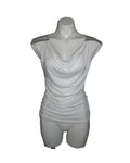 BEBE Silver Muse Ruched Cowl Neck Top