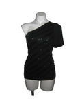 BEBE Obsidian One-Shoulder Sequin Top