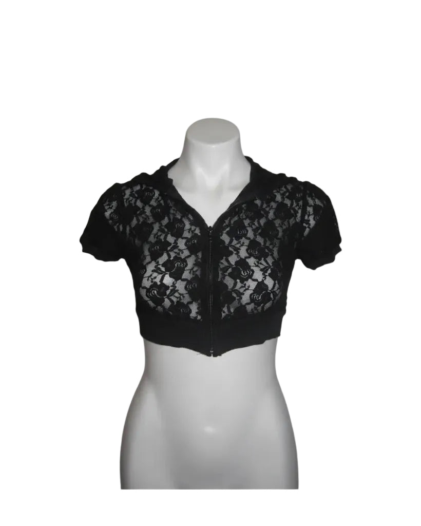 Lace Zip-Up Crop Hoodi