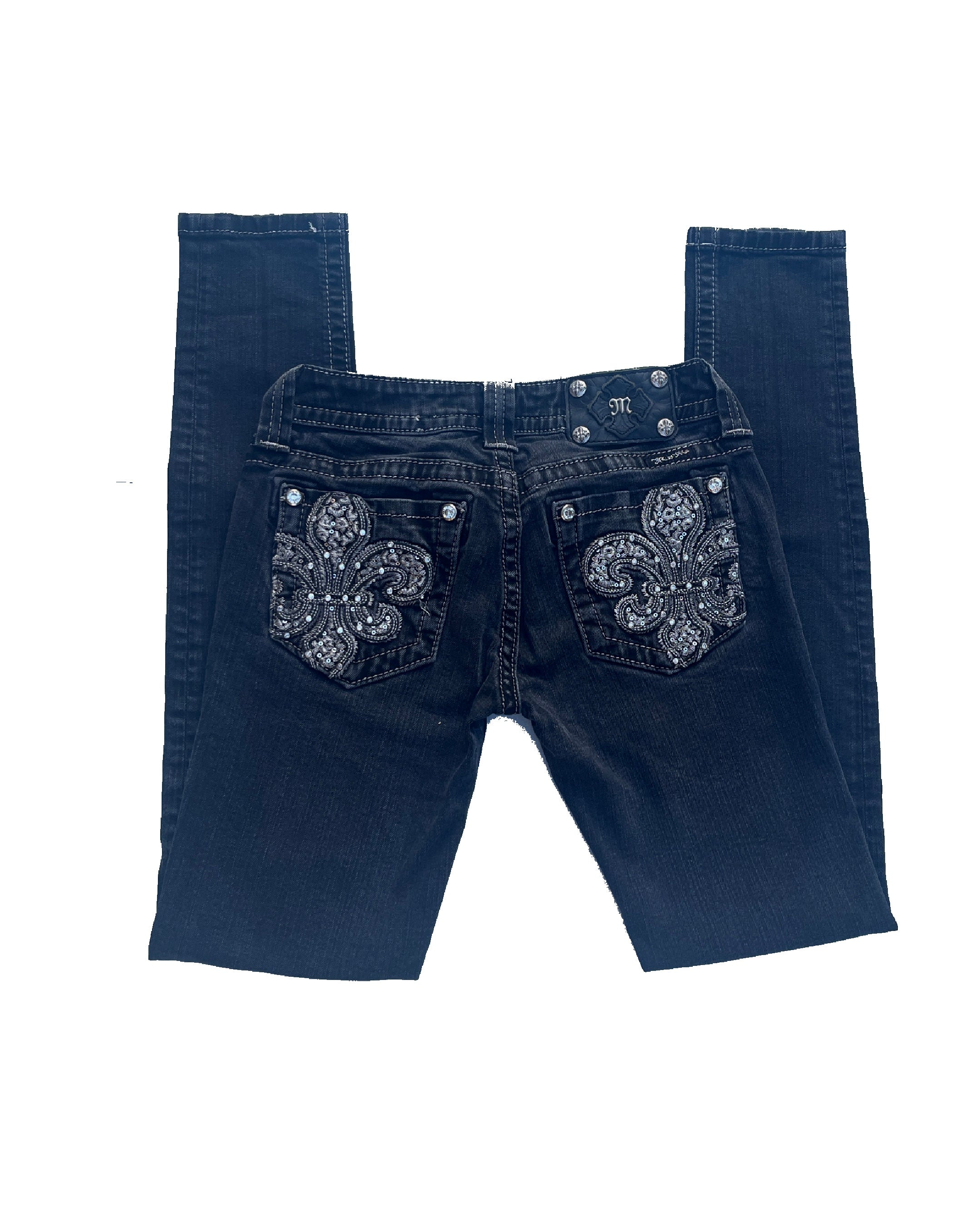 MISS ME Embellished Black Low-rise Skinny Jeans