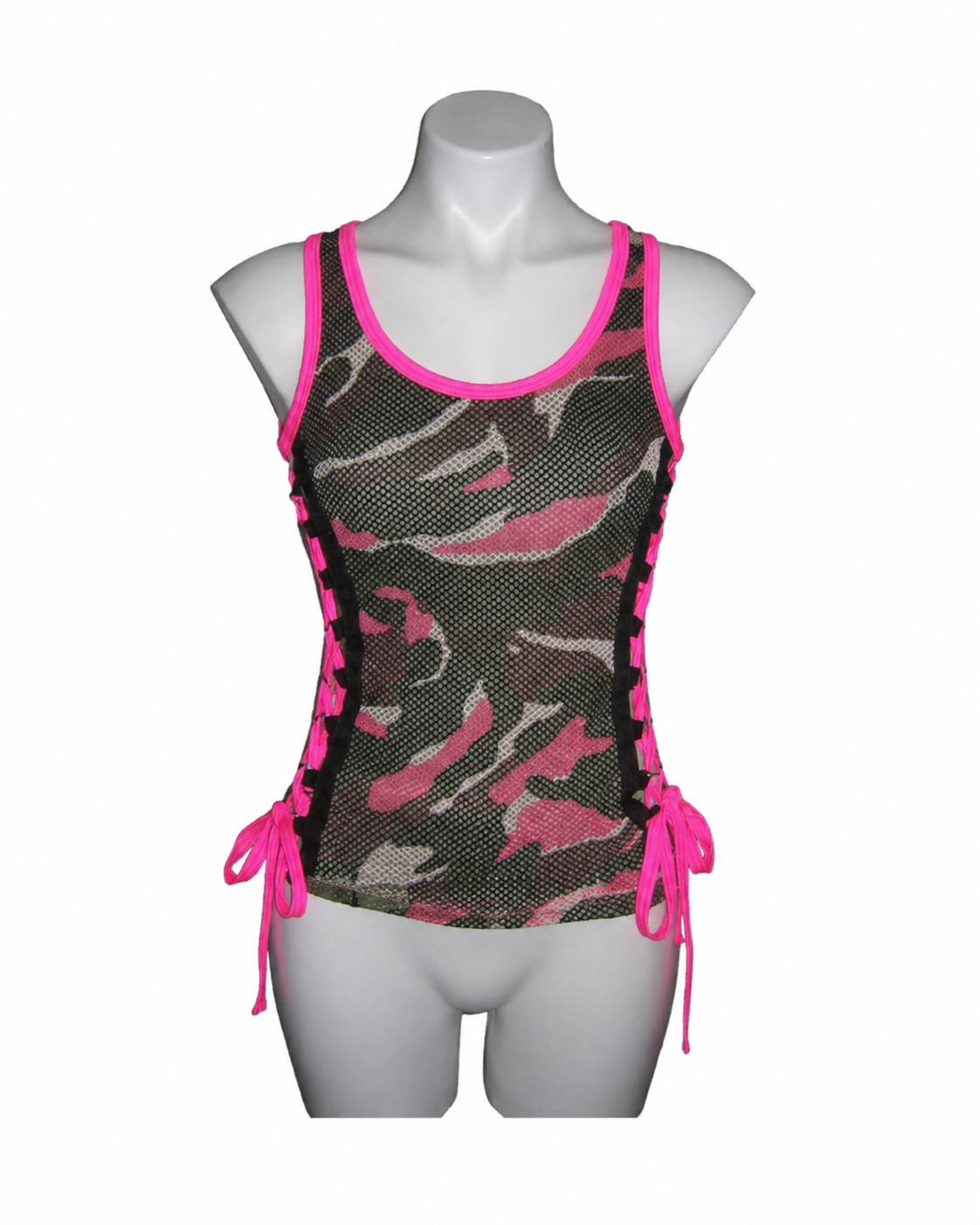 Pink Camo Rebel Lace-up Super Fitted Tank