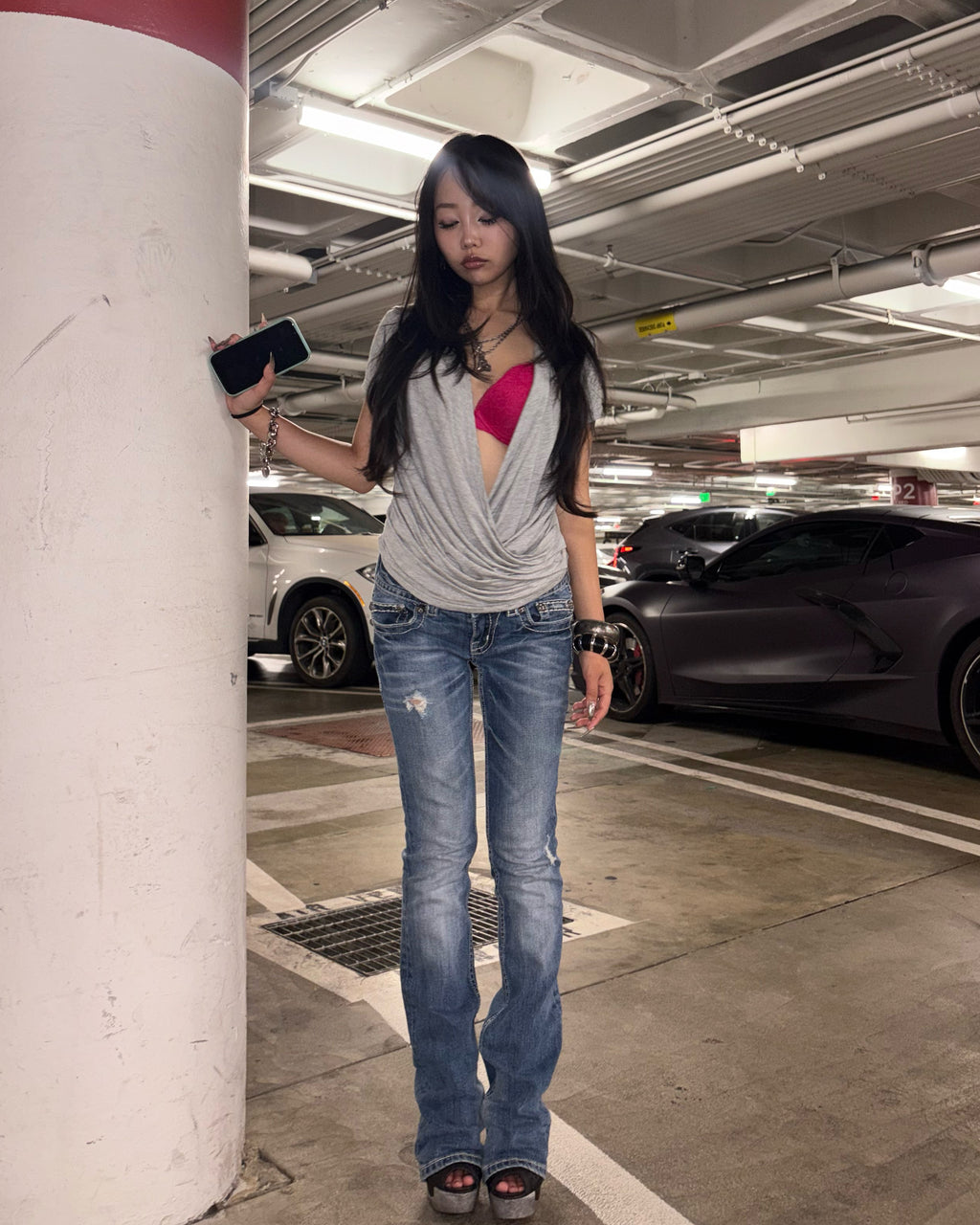 MISS ME Black Crystal Low-rise Bootcut Pants